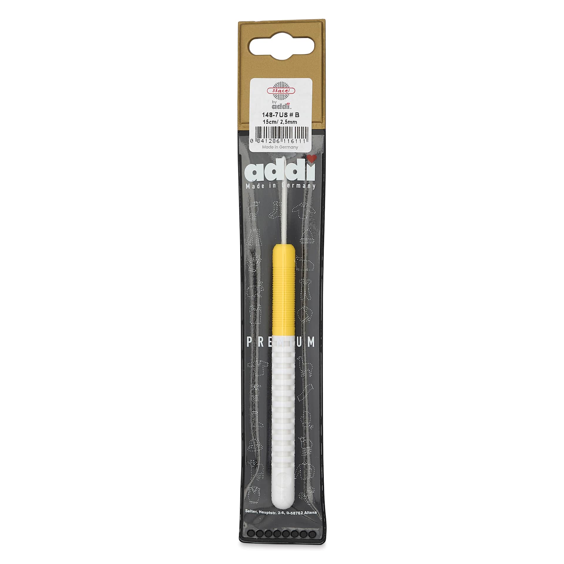 Skacel by Addi Comfort Grip Crochet Hook - US B, 2.50" front of packaging