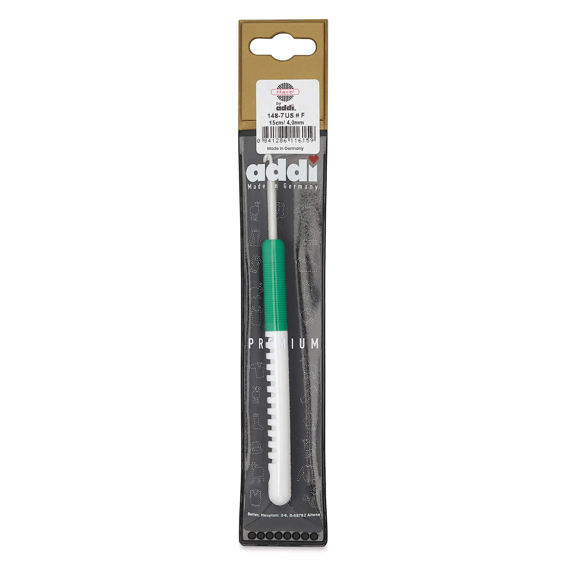 Skacel by Addi Comfort Grip Crochet Hook - US F, 4.00" front of packaging