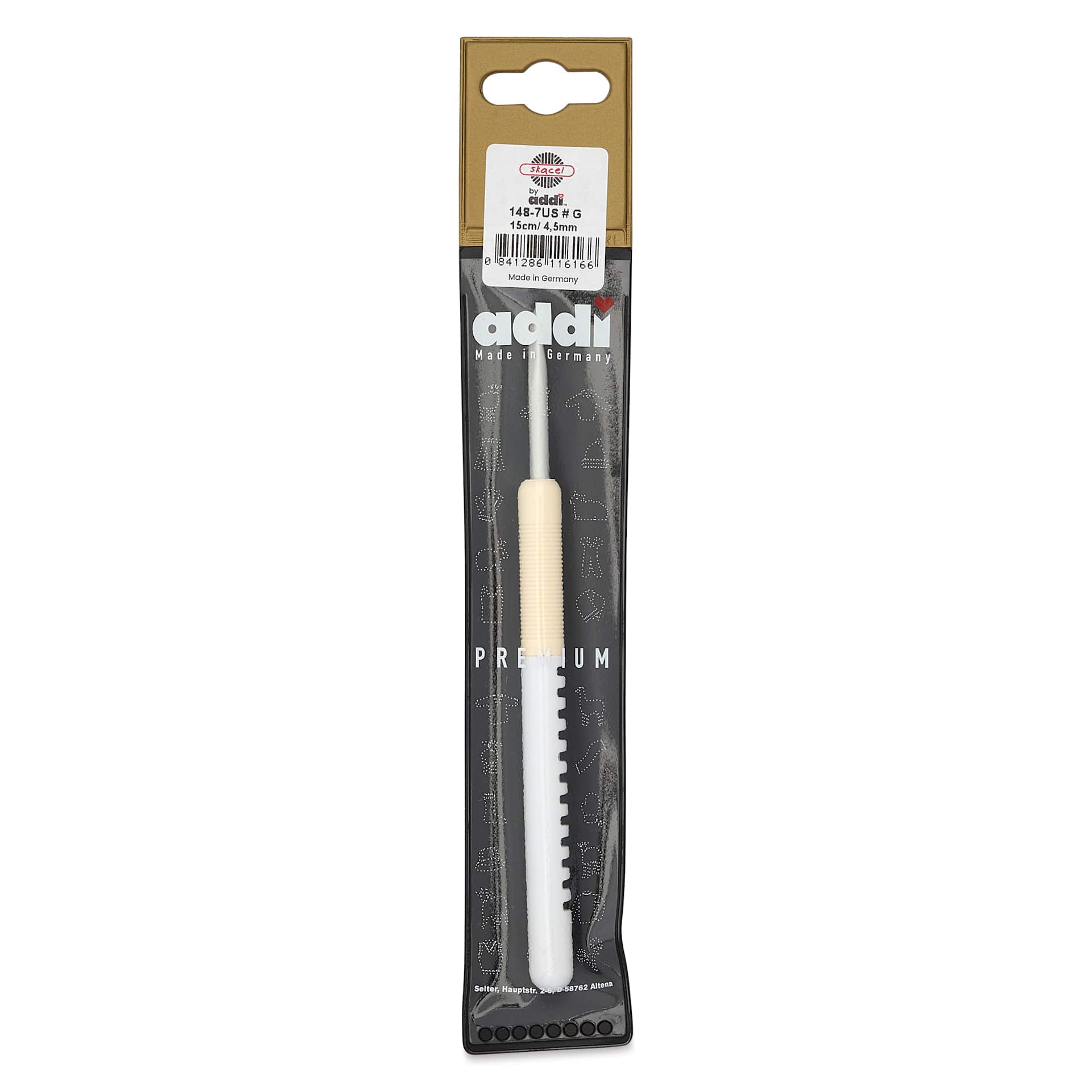 Skacel by Addi Comfort Grip Crochet Hook - US G, 4.50" front of packaging