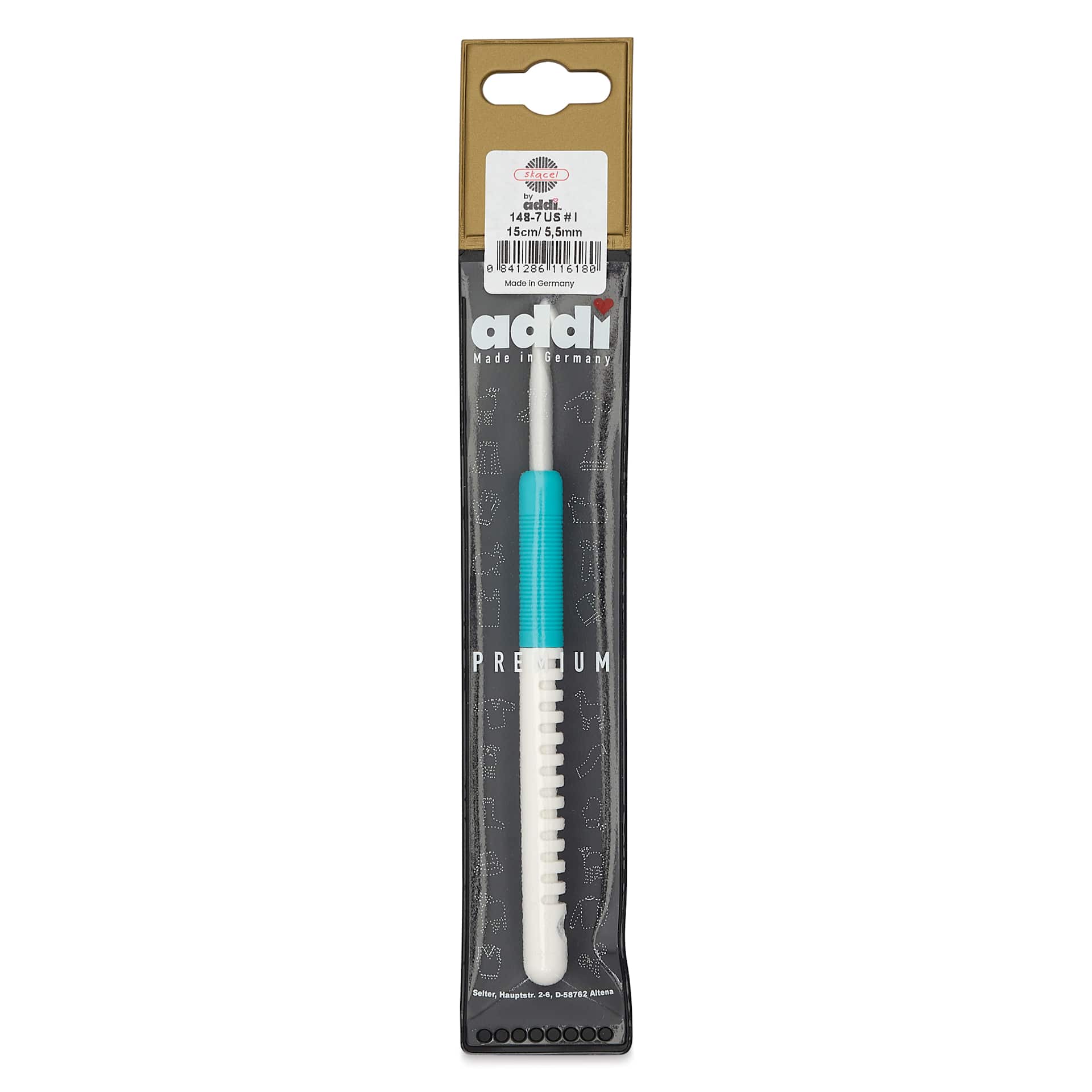 Skacel by Addi Comfort Grip Crochet Hook - US I, 5.50" front of packaging