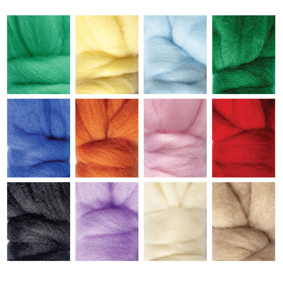 Folia Rainbow Felting Wool - Set of 12 Colors, 350 g