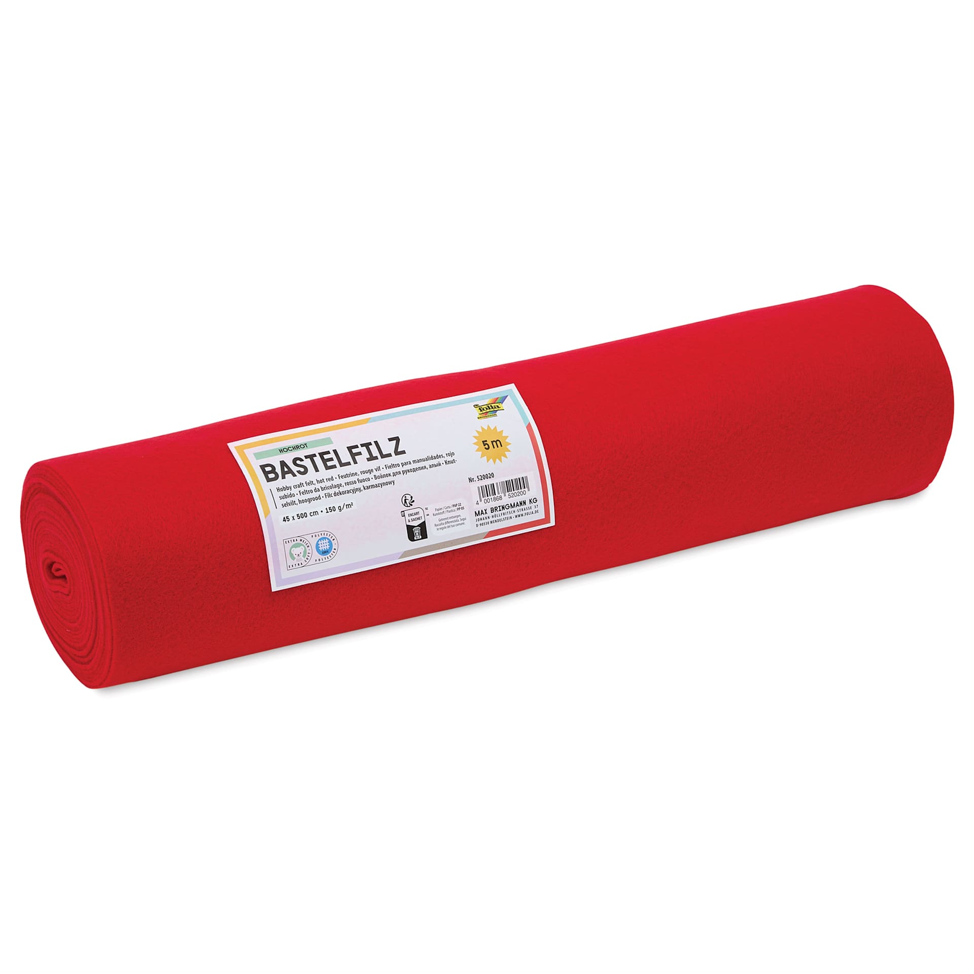 Folia Hobby Craft Felt - Hot Red, 45 cm x 5 m Roll with labeling