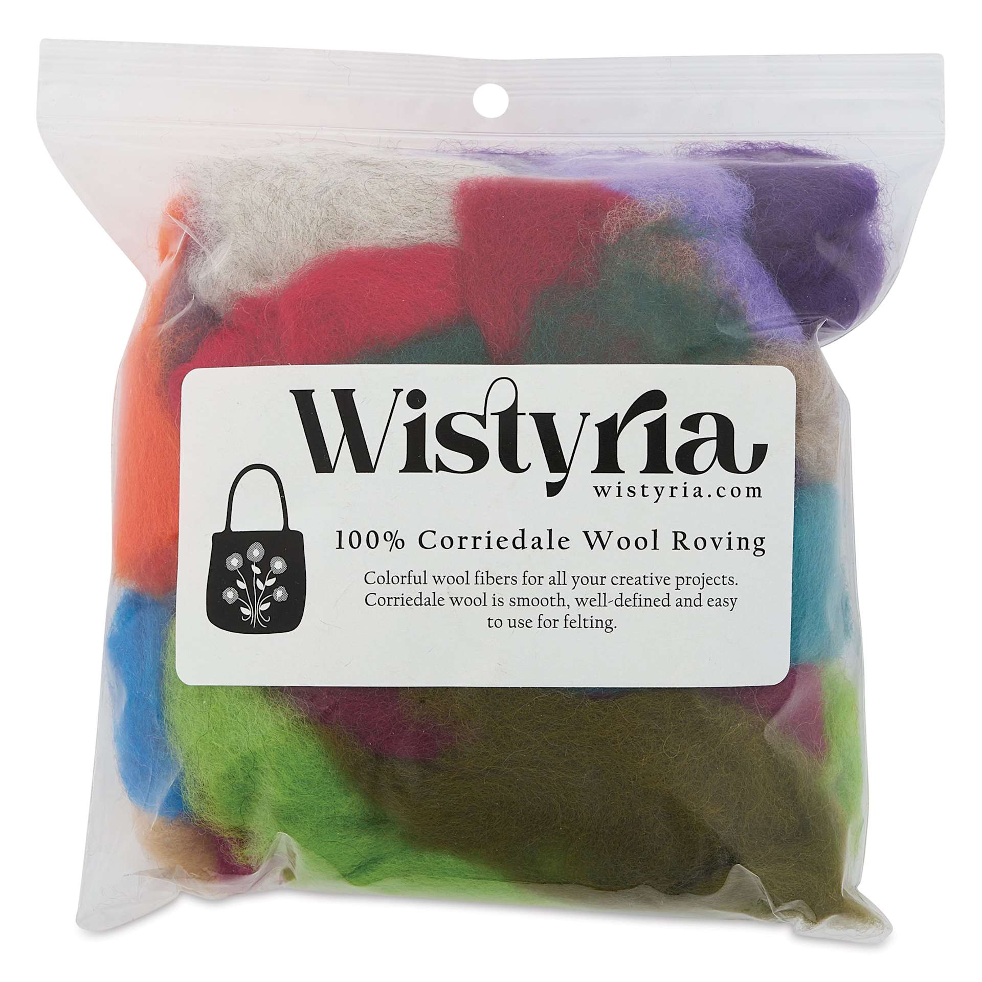 Wistyria Editions 100% Wool Roving Bits & Ends - 1 oz Bag front of packaging