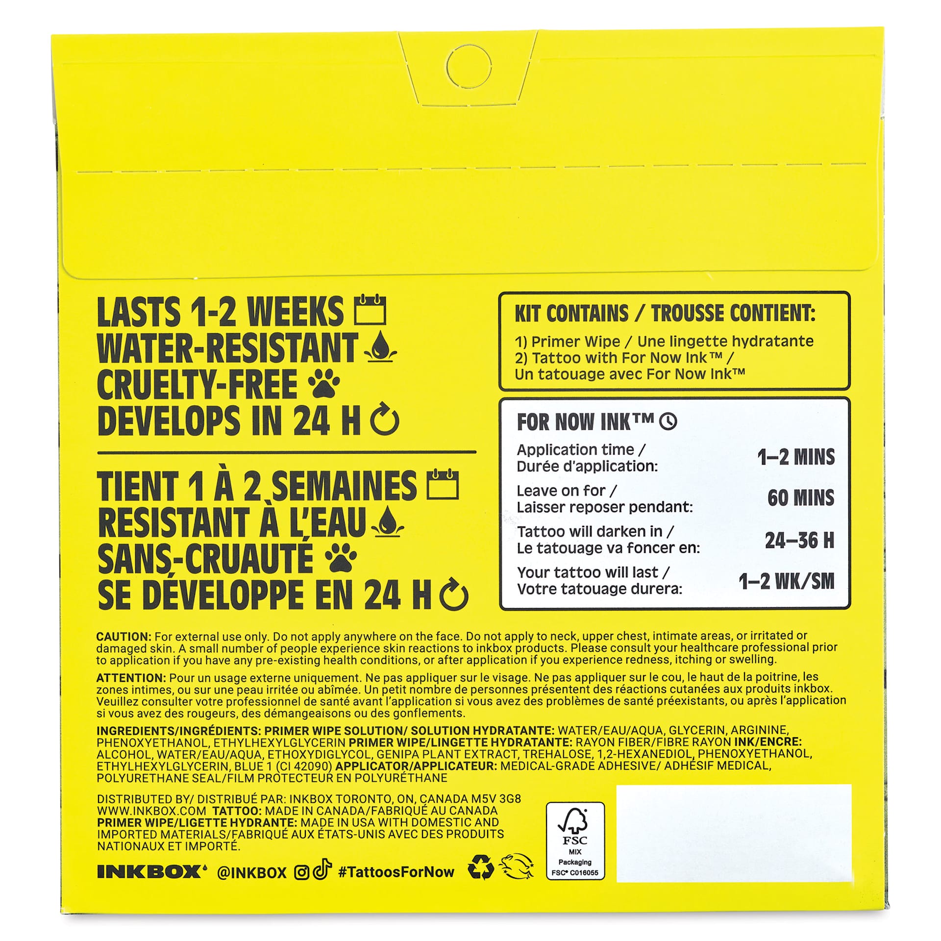 Inkbox Semi-Permanent Tattoos - Mesiac, 1" x 1", back of packaging