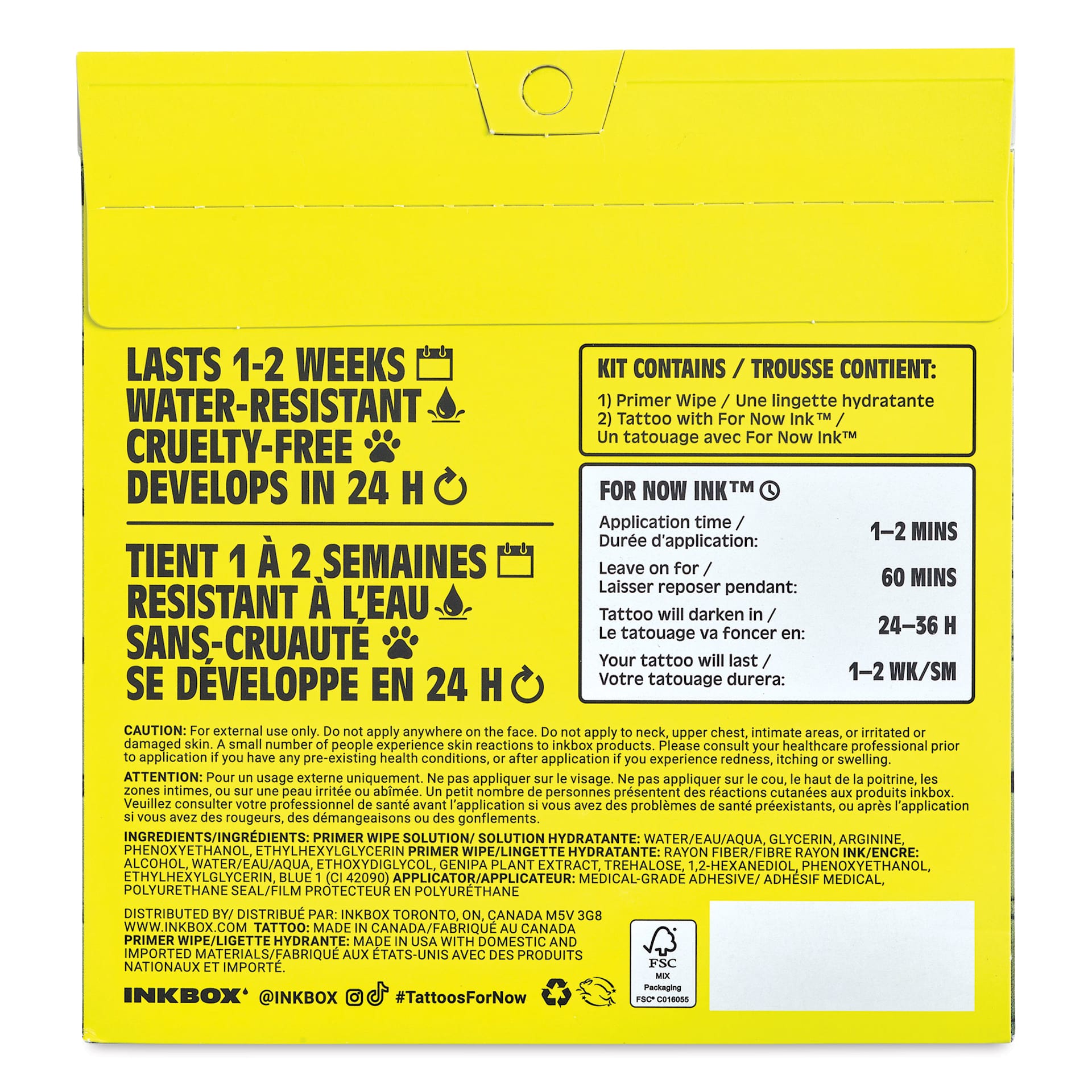 Inkbox Semi-Permanent Tattoos - Sudbina, 1" x 1", back of packaging
