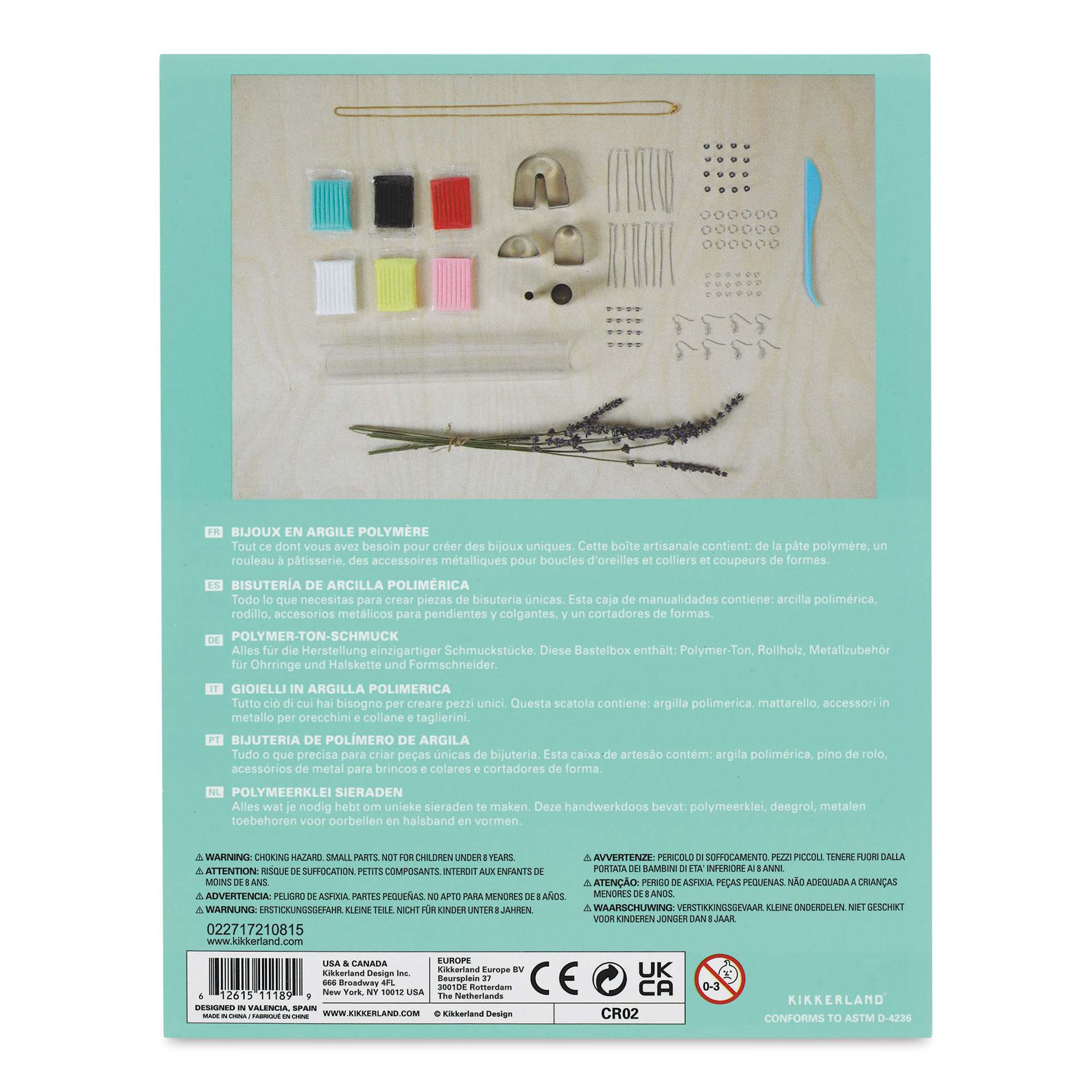 Kikkerland Crafters Polymer Clay Jewelry Kit (Back of package)
