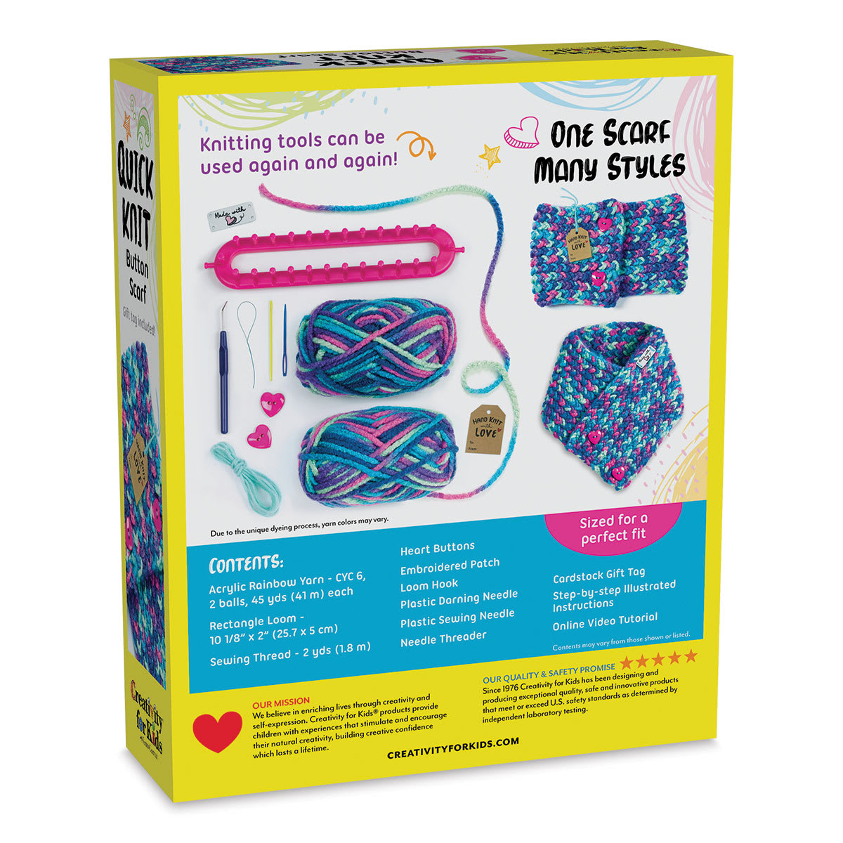 Creativity for Kids Quick Knit Button Scarf Kit (Back of packaging)