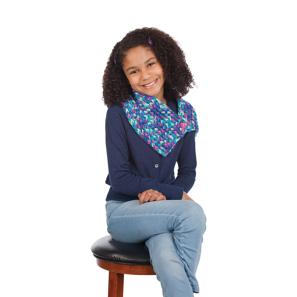 Creativity for Kids Quick Knit Button Scarf Kit (Girl wearing scarf)