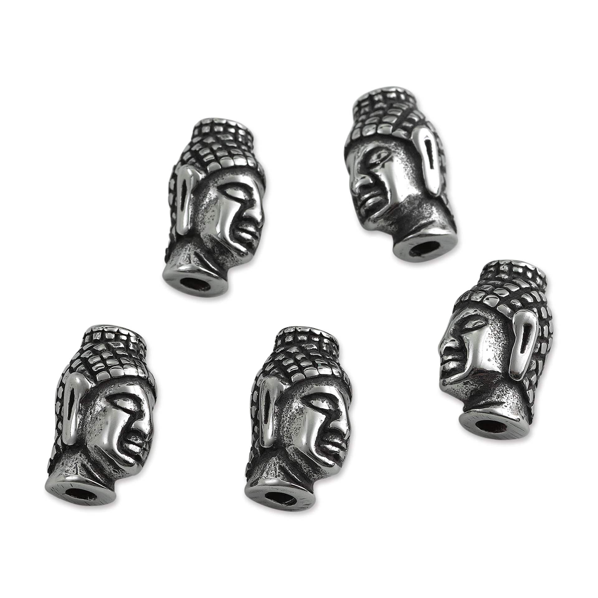 John Bead Antique Stainless Steel Beads - Buddha 2, 14 x 9 mm, Pkg of 5, facing sideways