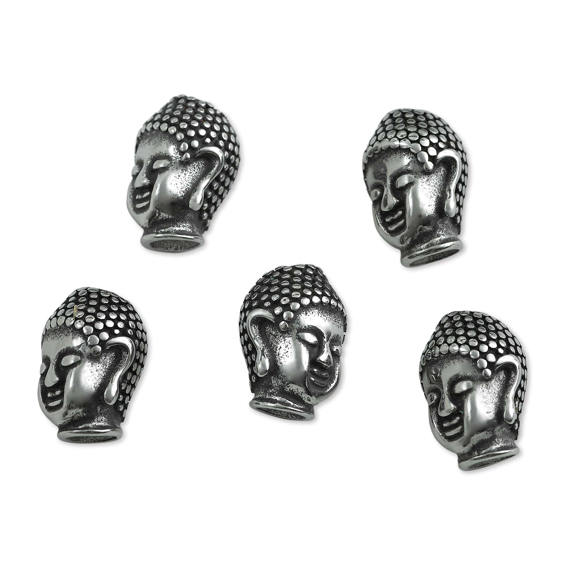 John Bead Antique Stainless Steel Beads - Buddha 1, 14 x 10 mm, Pkg of 5, facing sideways