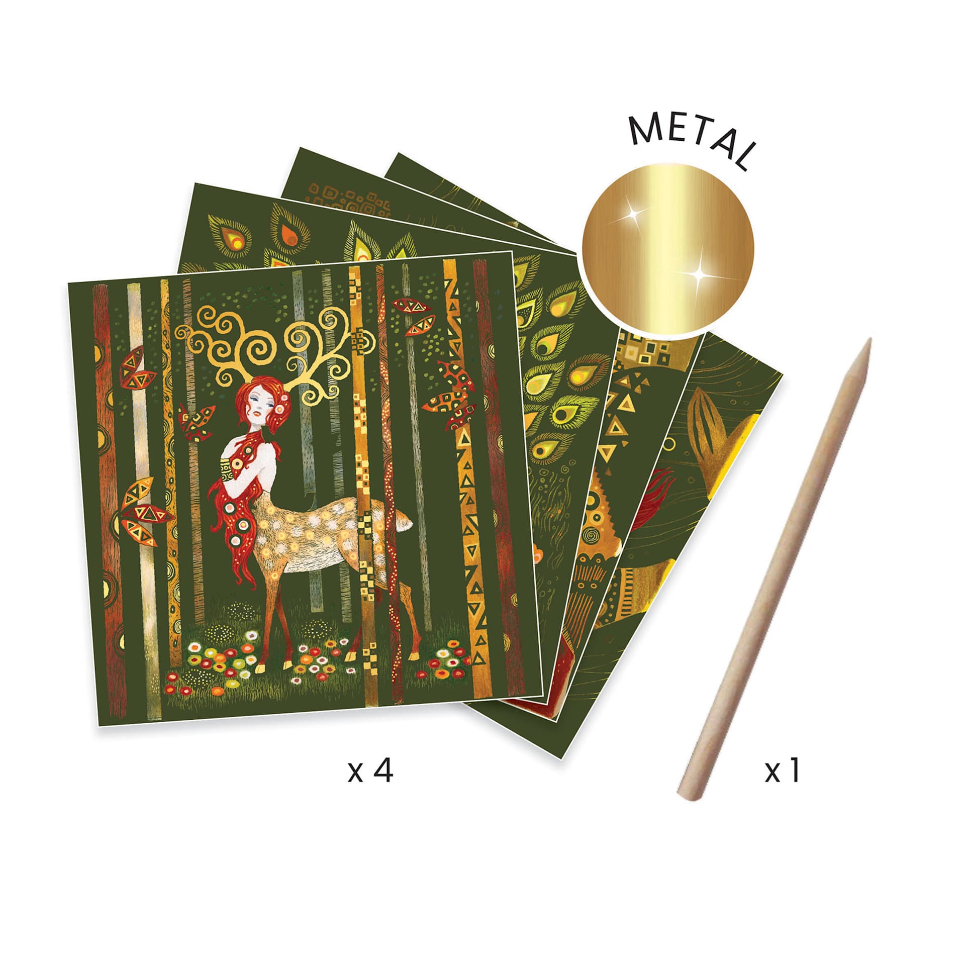 Djeco Inspired By Golden Goddesses Scratch Cards Kit (Kit contents)