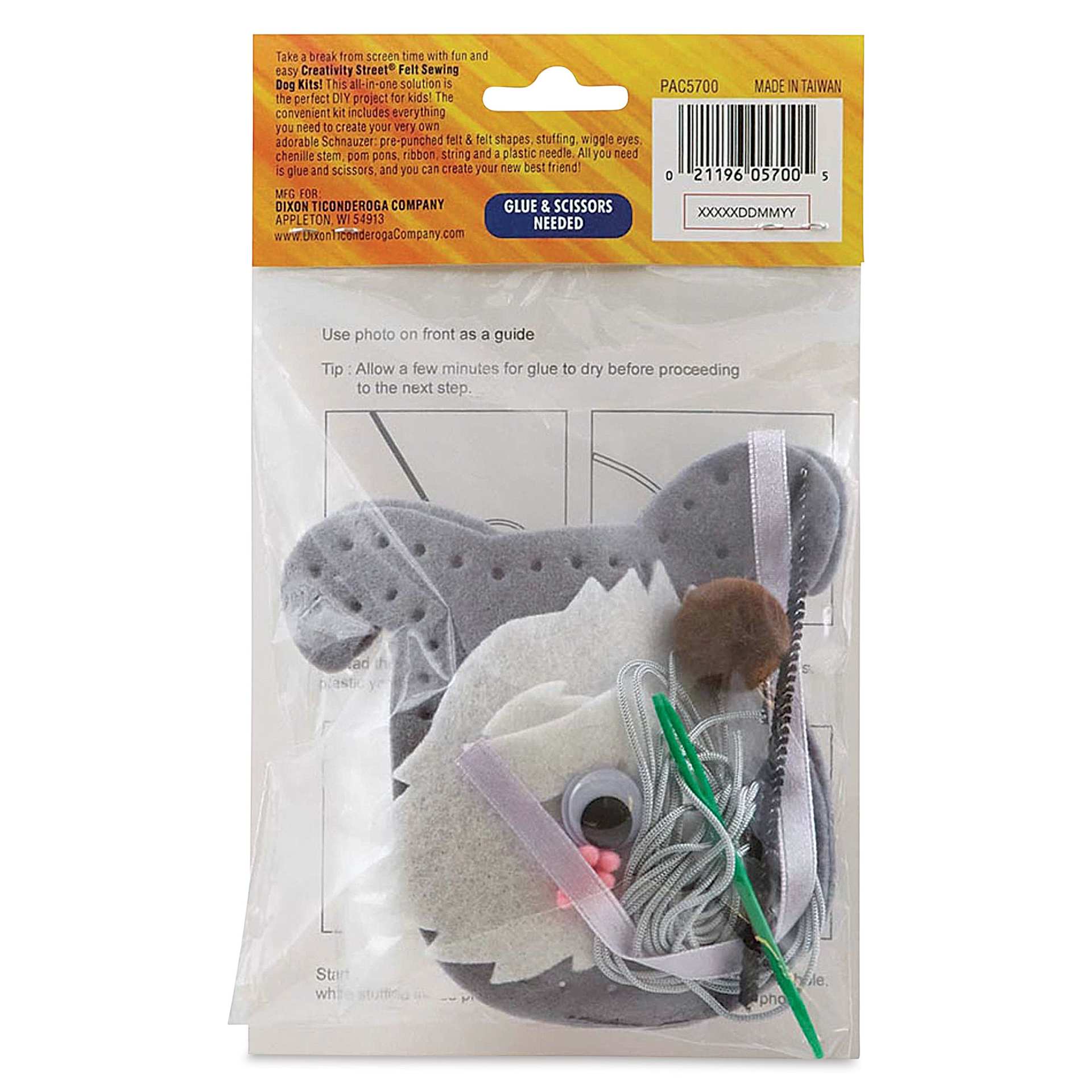 Creativity Street Felt Sewing Kit - Schnauzer (back of packaging)