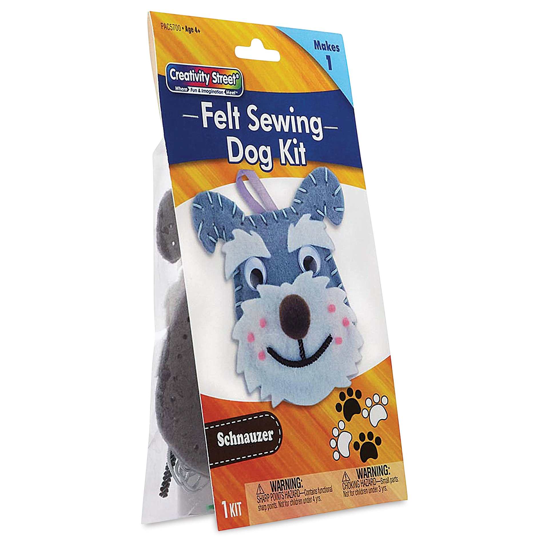 Creativity Street Felt Sewing Kit - Schnauzer (front of packaging, angled view)