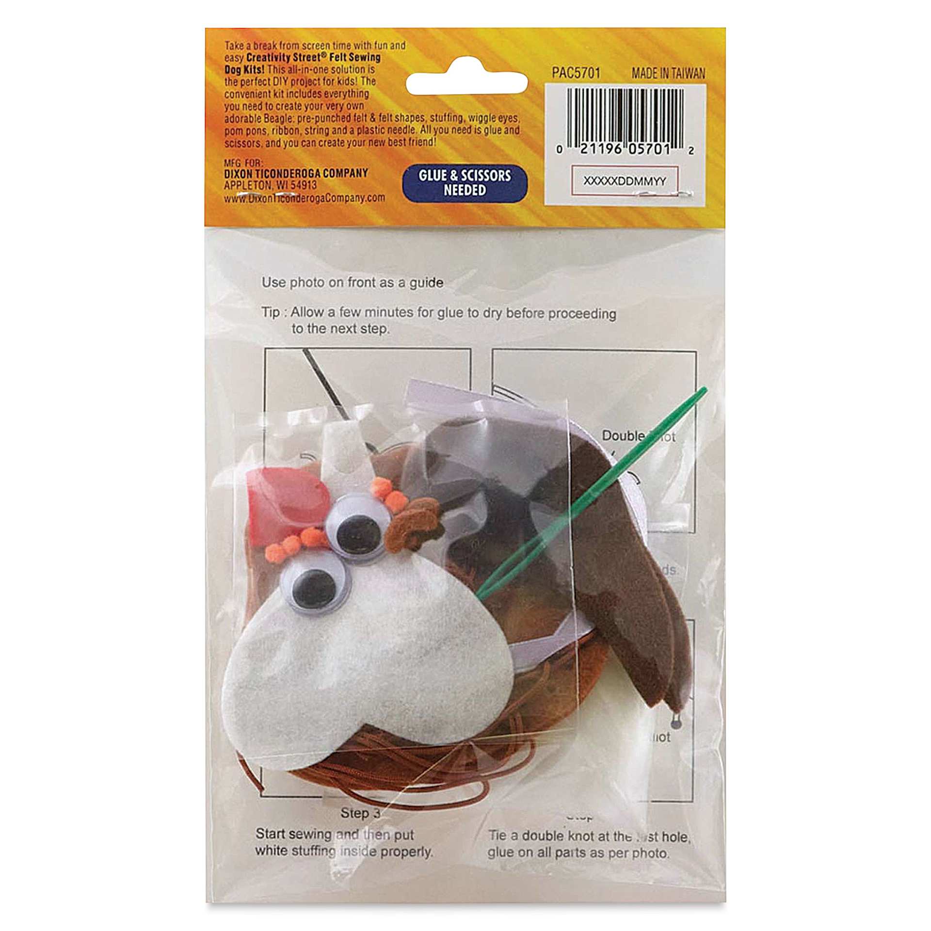 Creativity Street Felt Sewing Kit - Beagle (back of packaging)