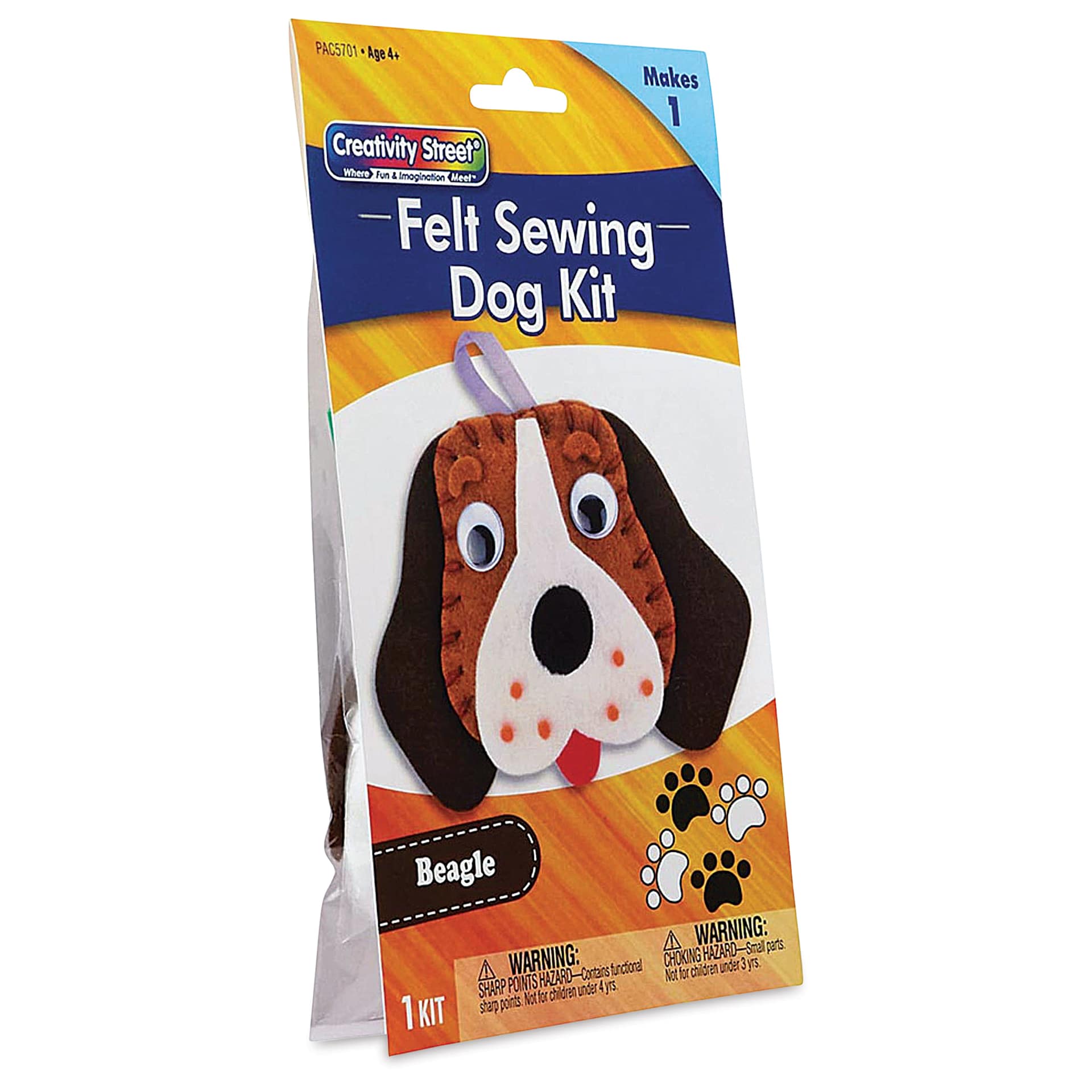 Creativity Street Felt Sewing Kit - Beagle (front of packaging, angled view)