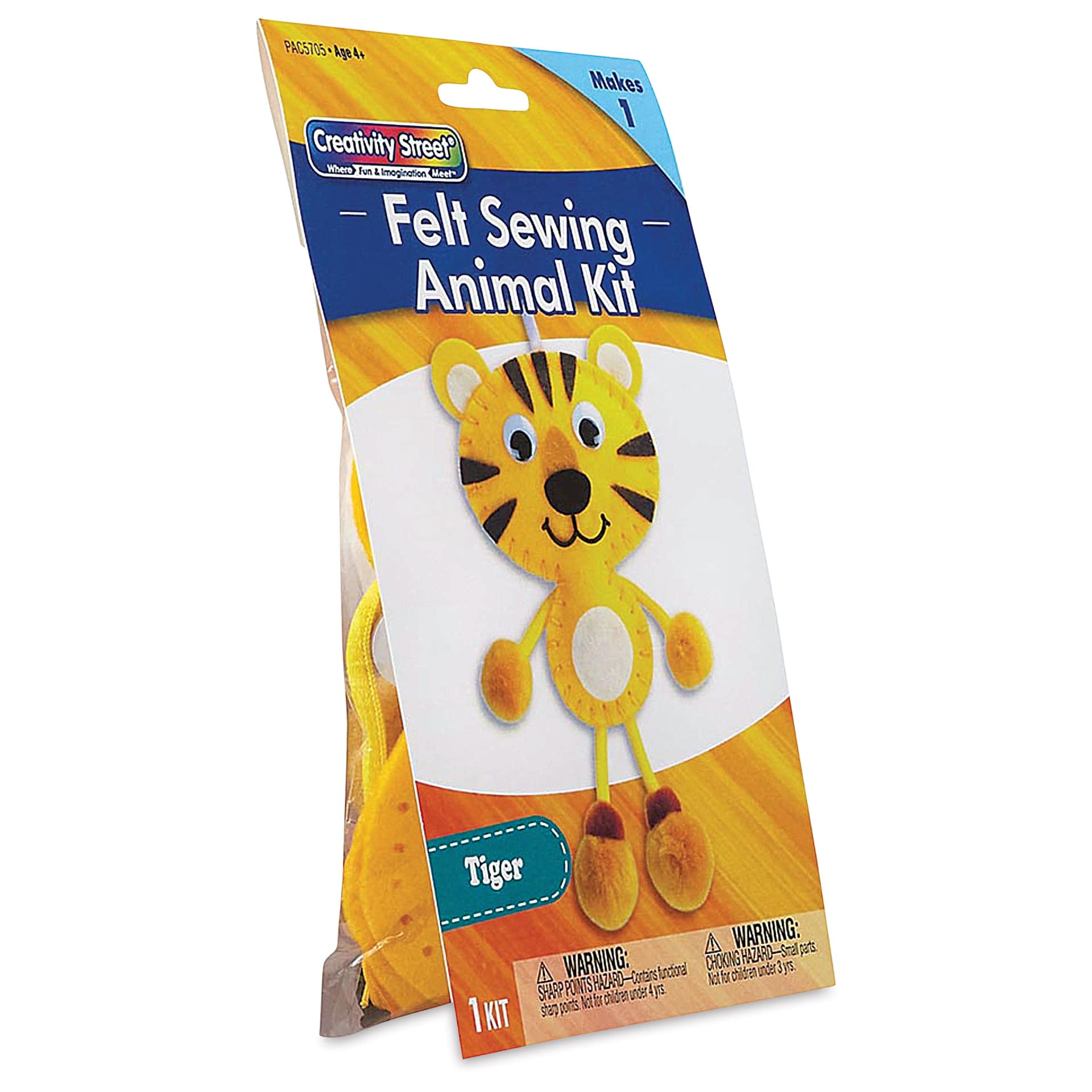 Creativity Street Felt Sewing Kit - Tiger (front of packaging, angled view)