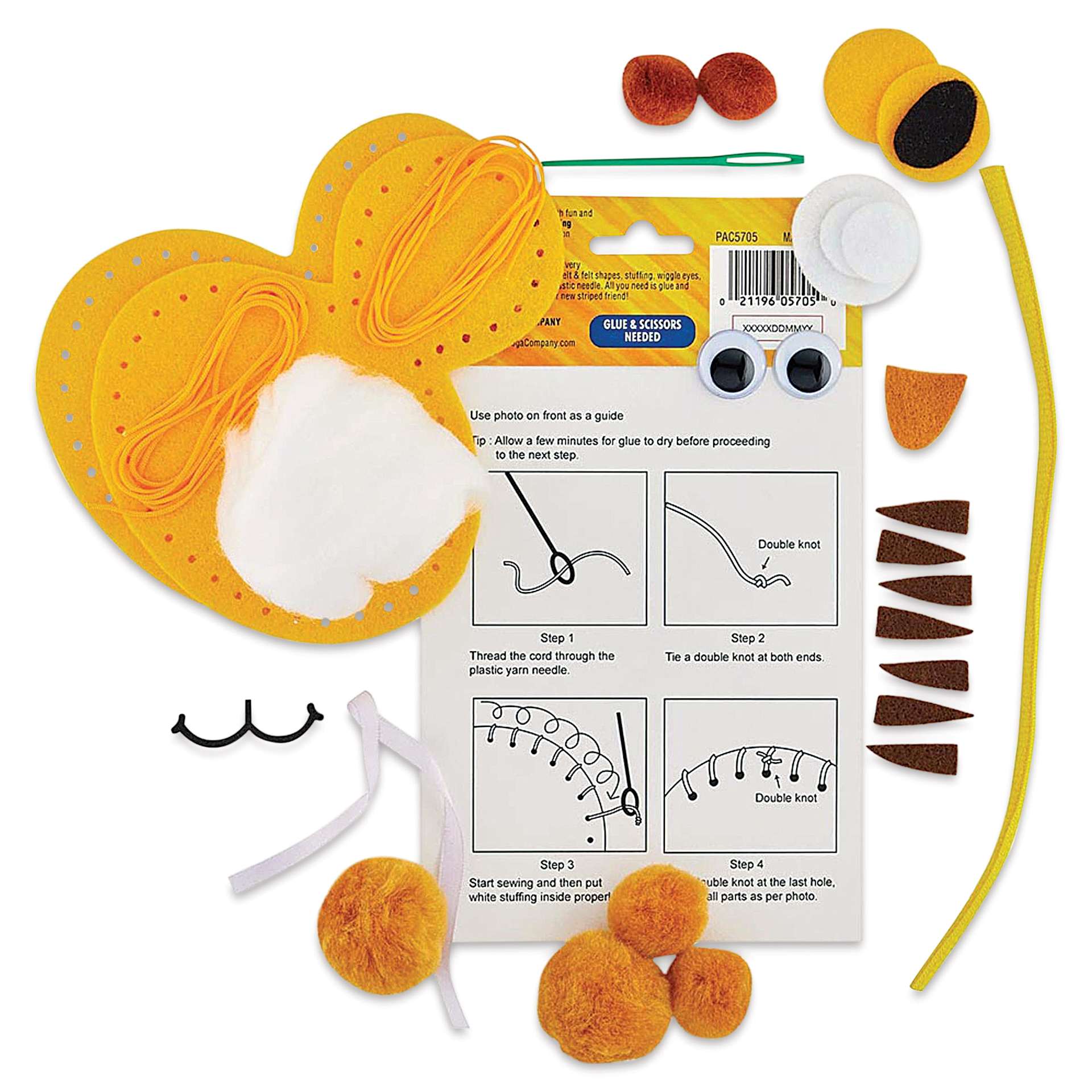 Creativity Street Felt Sewing Kit - Tiger (kit contents and instructions)