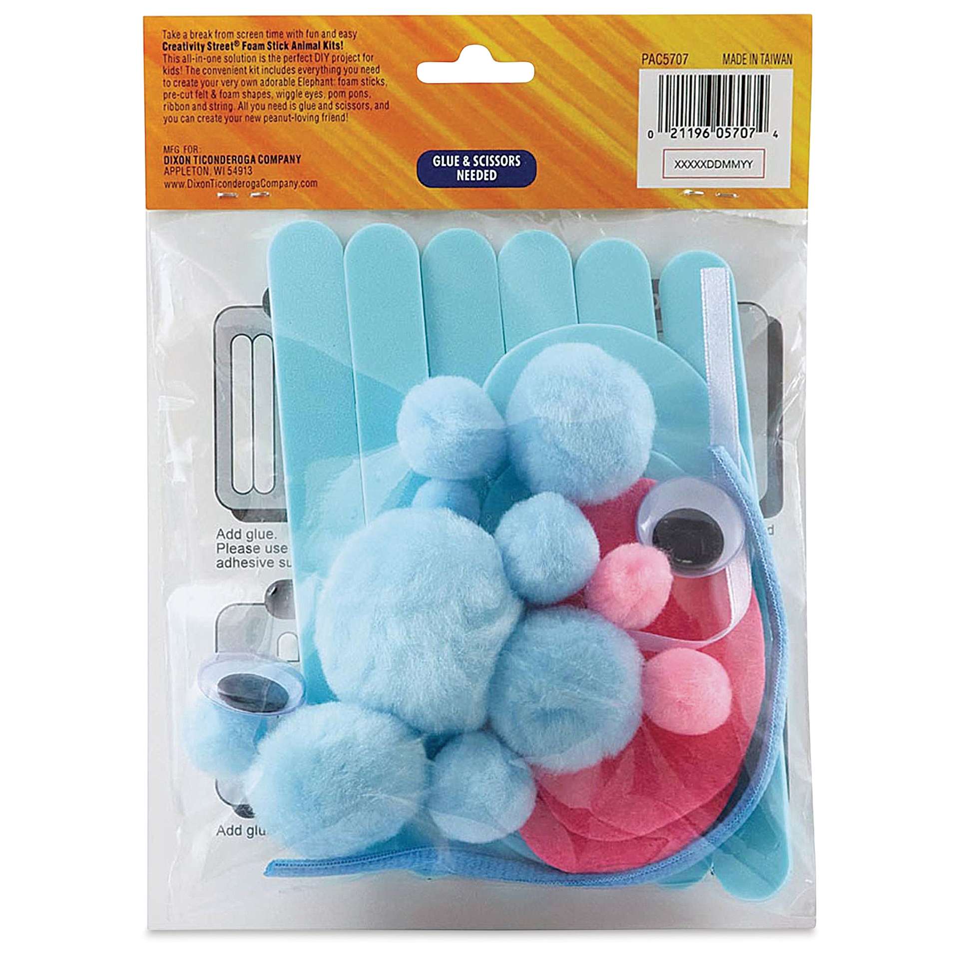 Creativity Street Foam Stick Animal Kit - Elephant (back of packaging)