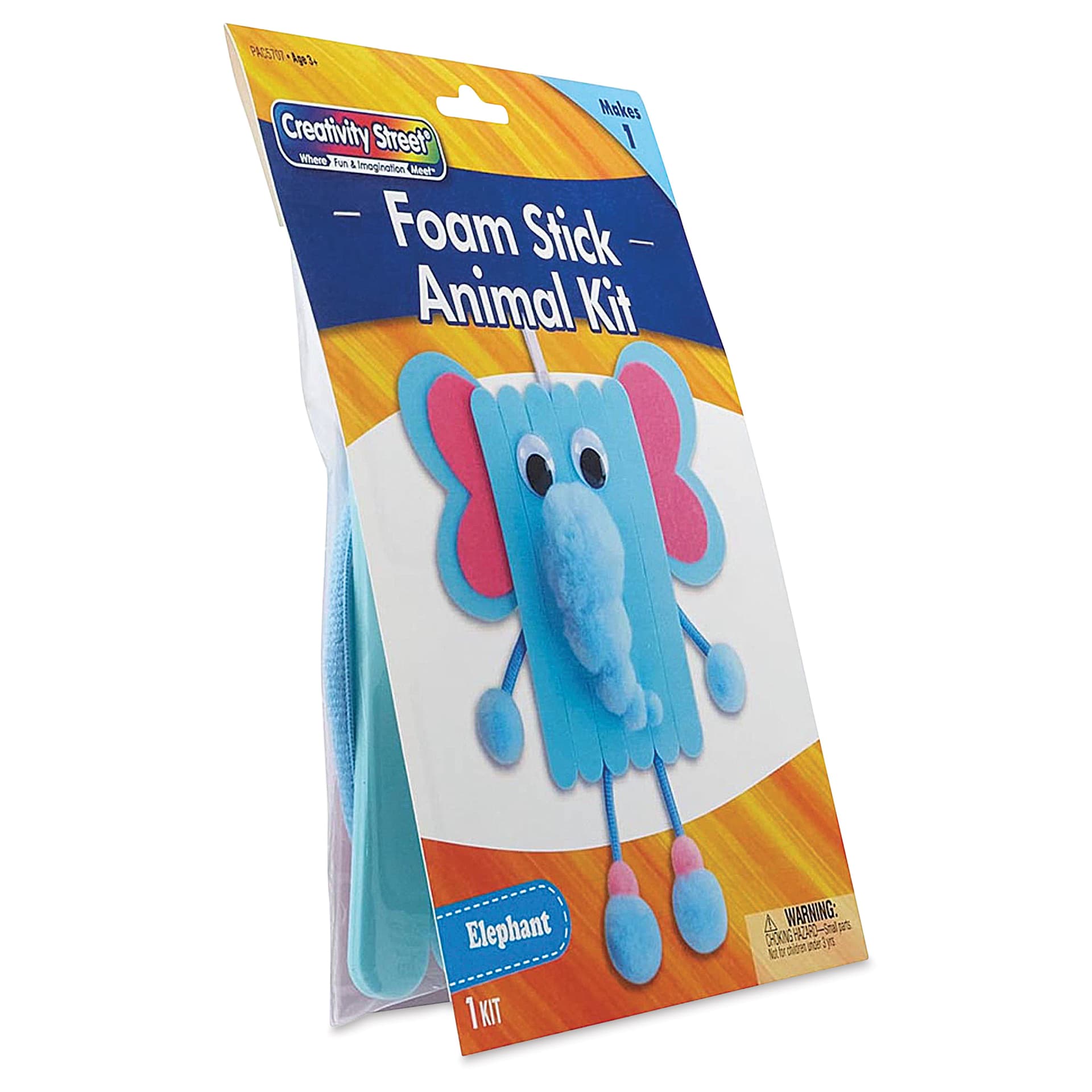 Creativity Street Foam Stick Animal Kit - Elephant (front of packaging, angled view)