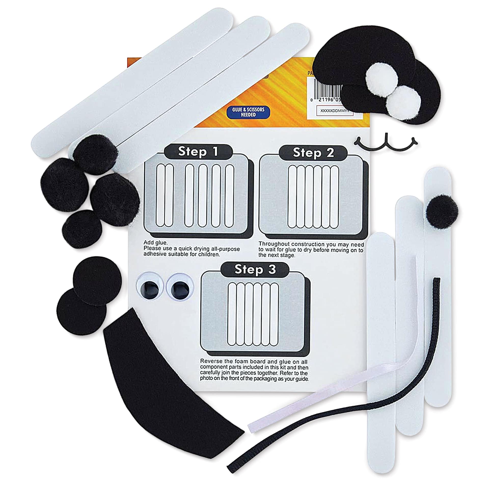 Creativity Street Foam Stick Animal Kit - Panda (kit contents and instructions)
