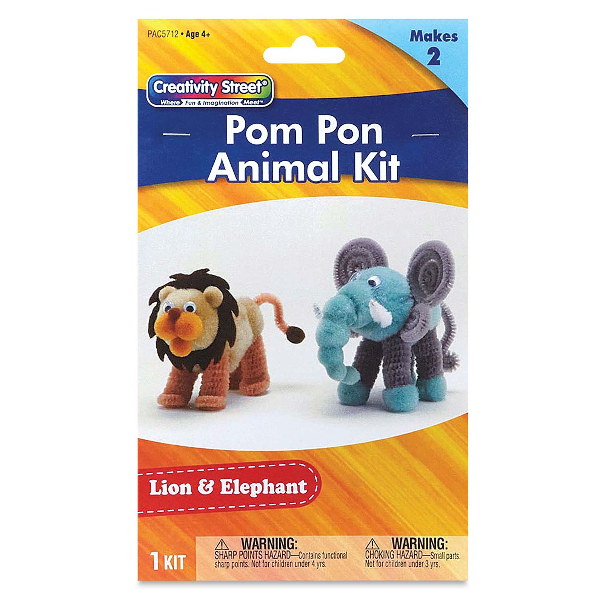 Creativity Street Pom Pon Animal Kit - Elephant and Lion, Set of 2 (front of packaging)