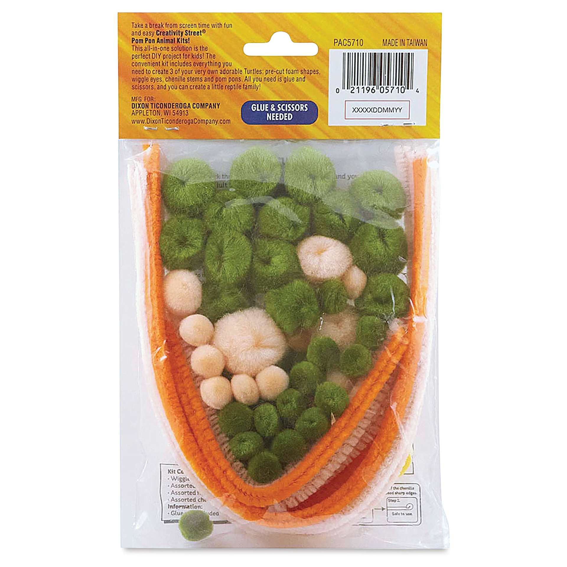 Creativity Street Pom Pon Animal Kit - Turtles, Set of 3 (back of packaging)