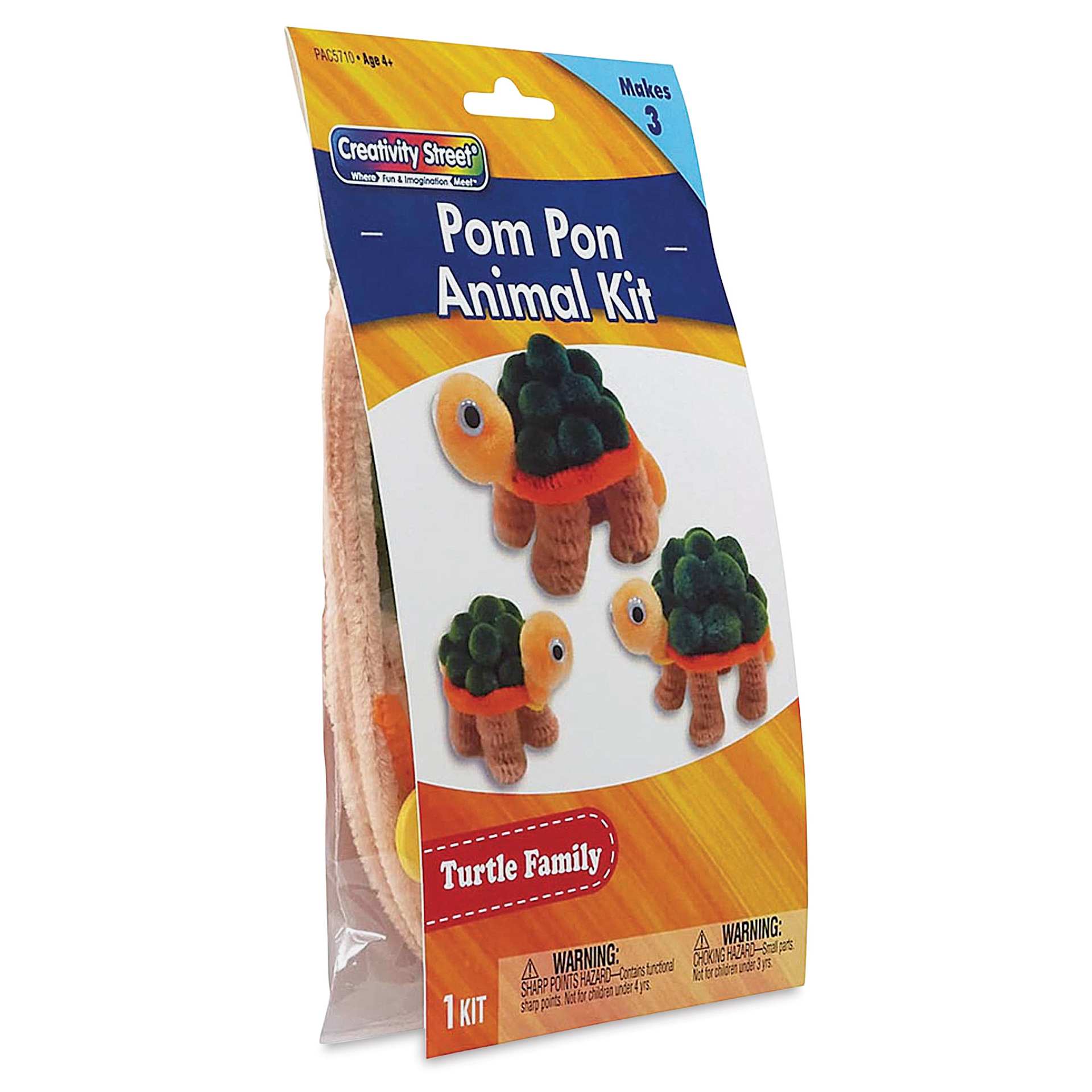 Creativity Street Pom Pon Animal Kit - Turtles, Set of 3 (front of packaging, angled view)