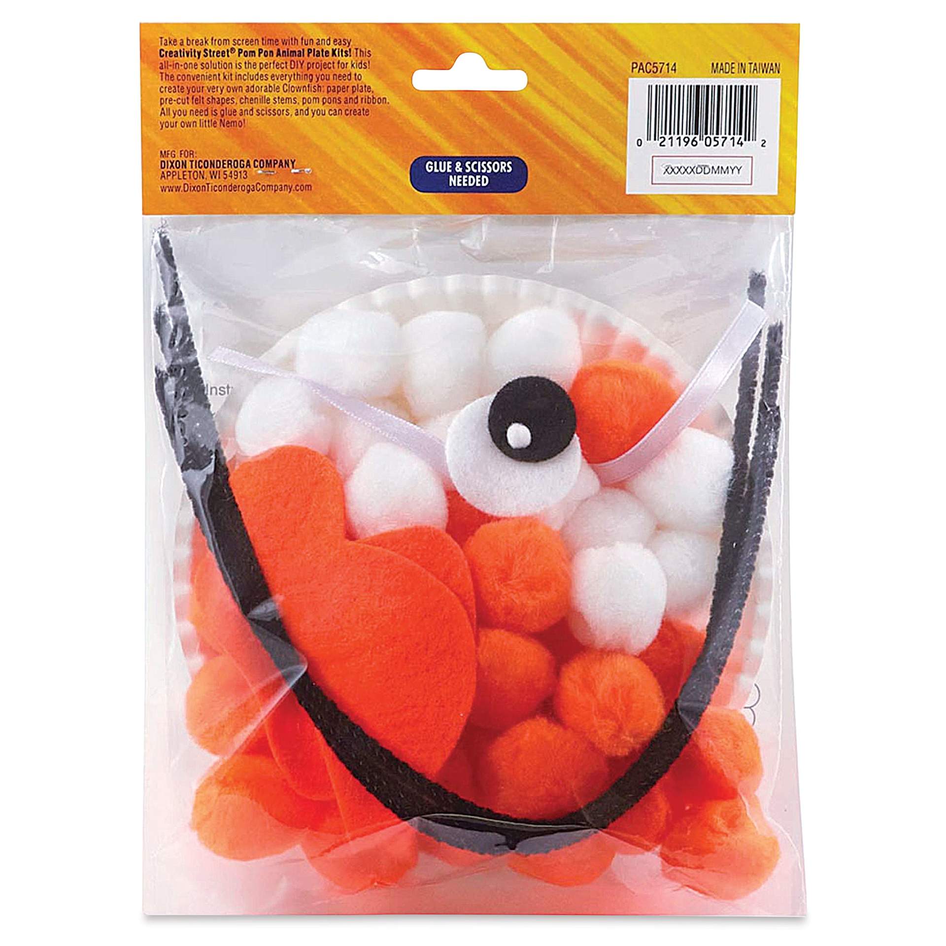 Creativity Street Pom Pon Animal Plate Kit - Clownfish (back of packaging)
