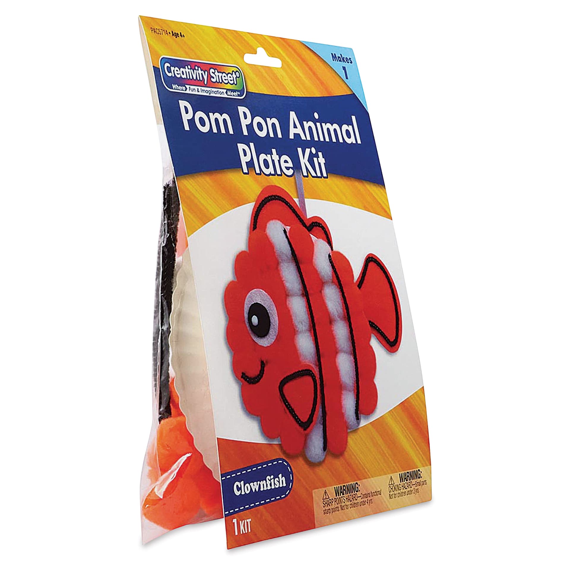 Creativity Street Pom Pon Animal Plate Kit - Clownfish (front of packaging, angled view)