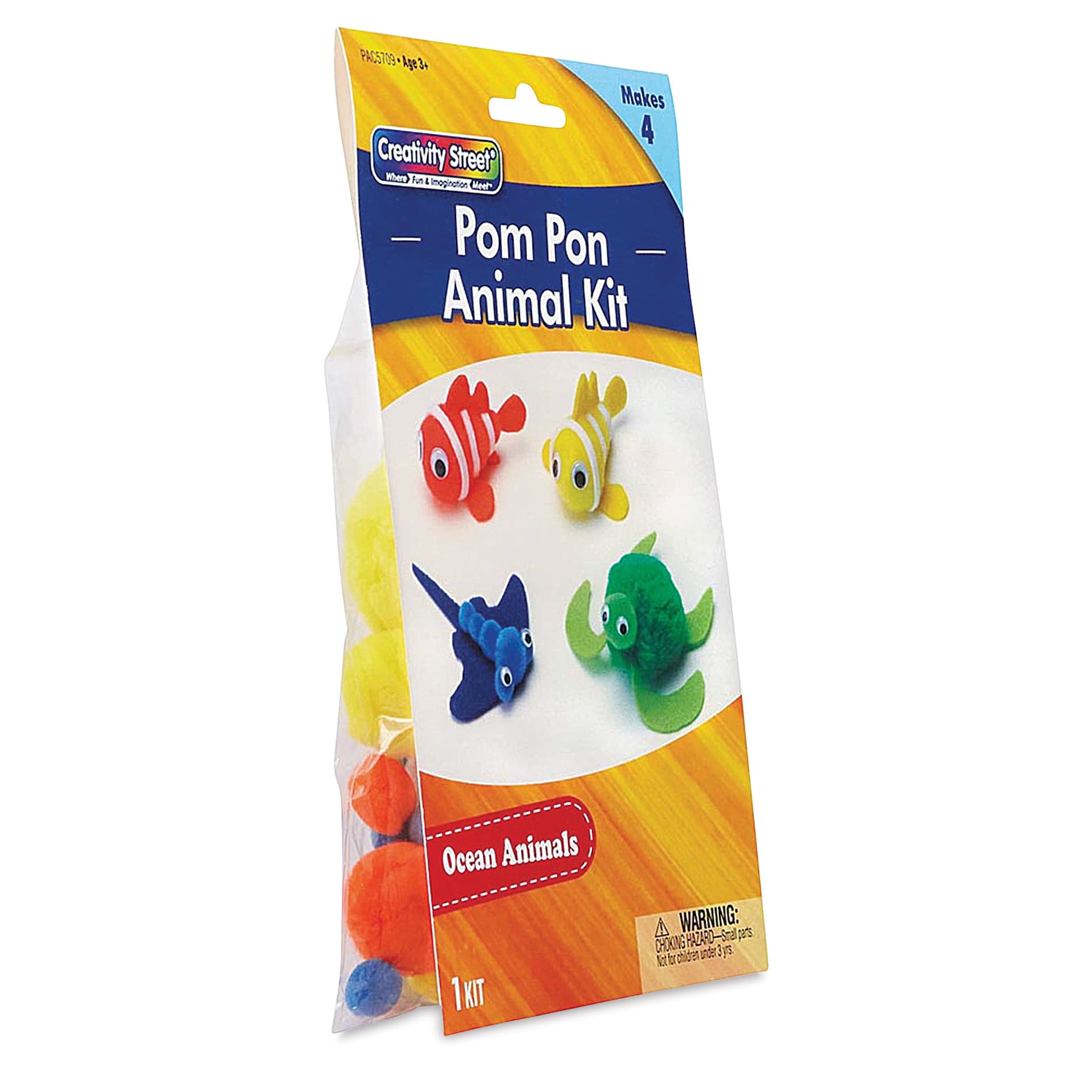 Creativity Street Pom Pon Animal Kit - Ocean Animals, Set of 4 (front of packaging, angled view) 