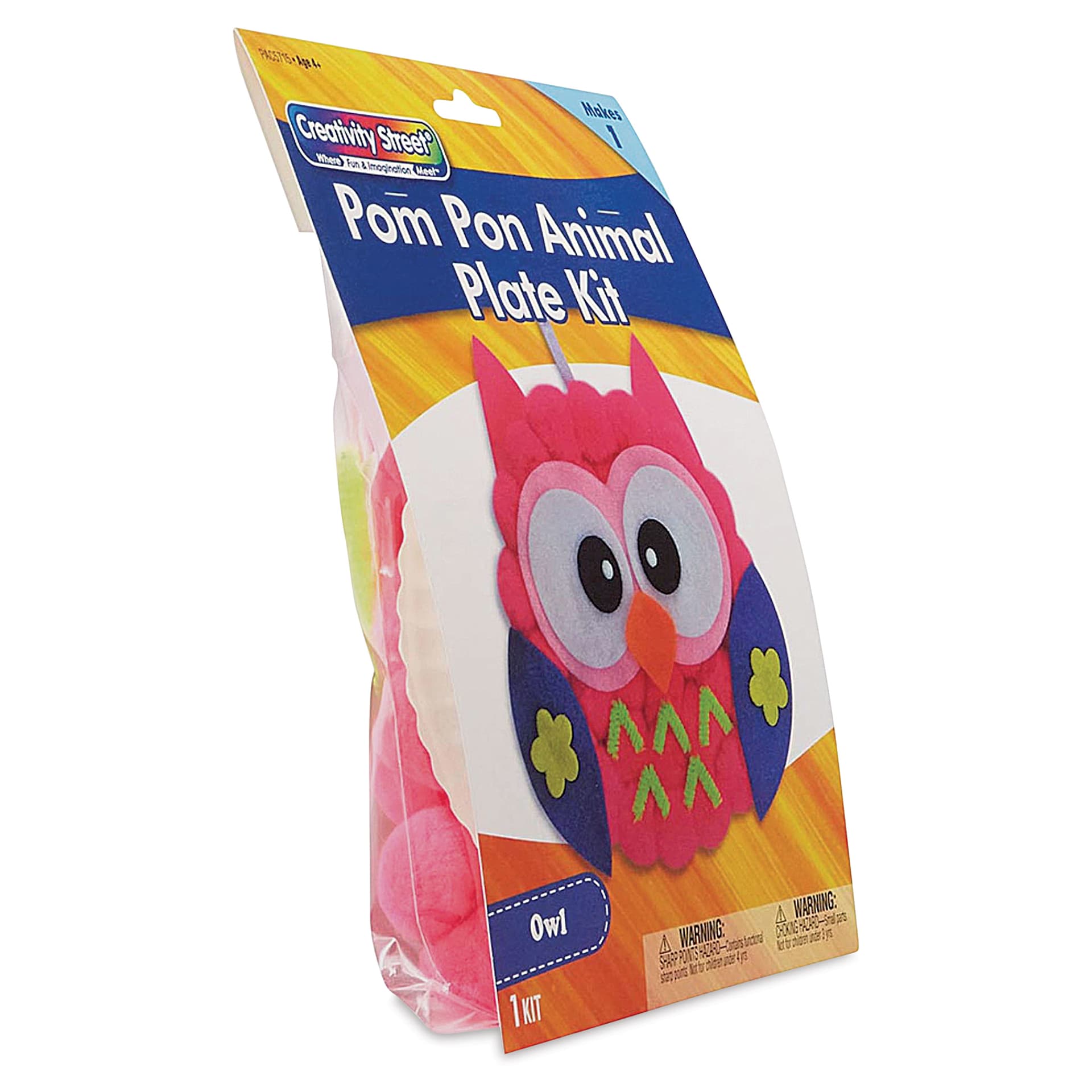 Creativity Street Pom Pon Animal Plate Kit - Owl (front of packaging, angled view)