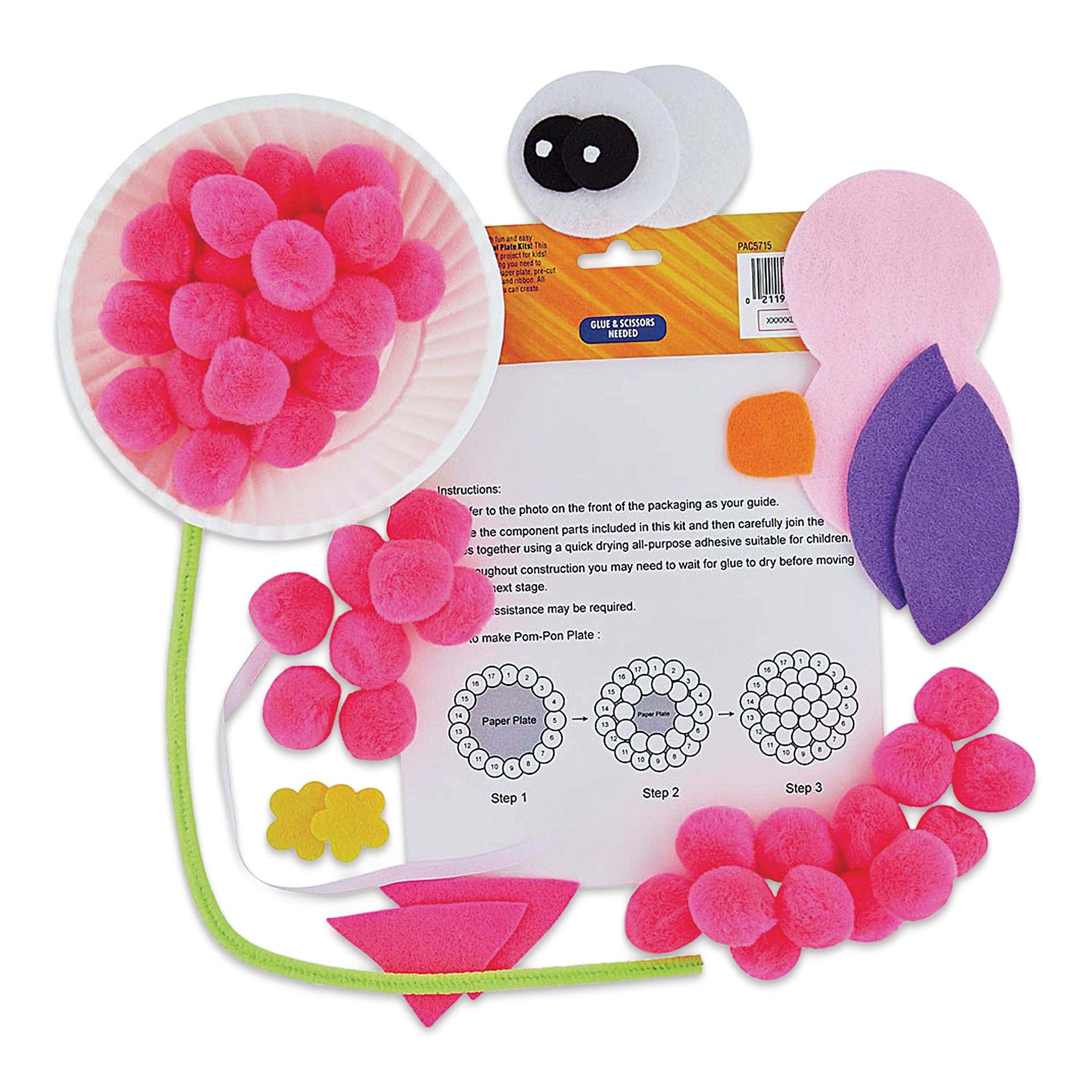 Creativity Street Pom Pon Animal Plate Kit - Owl (kit contents and instructions)