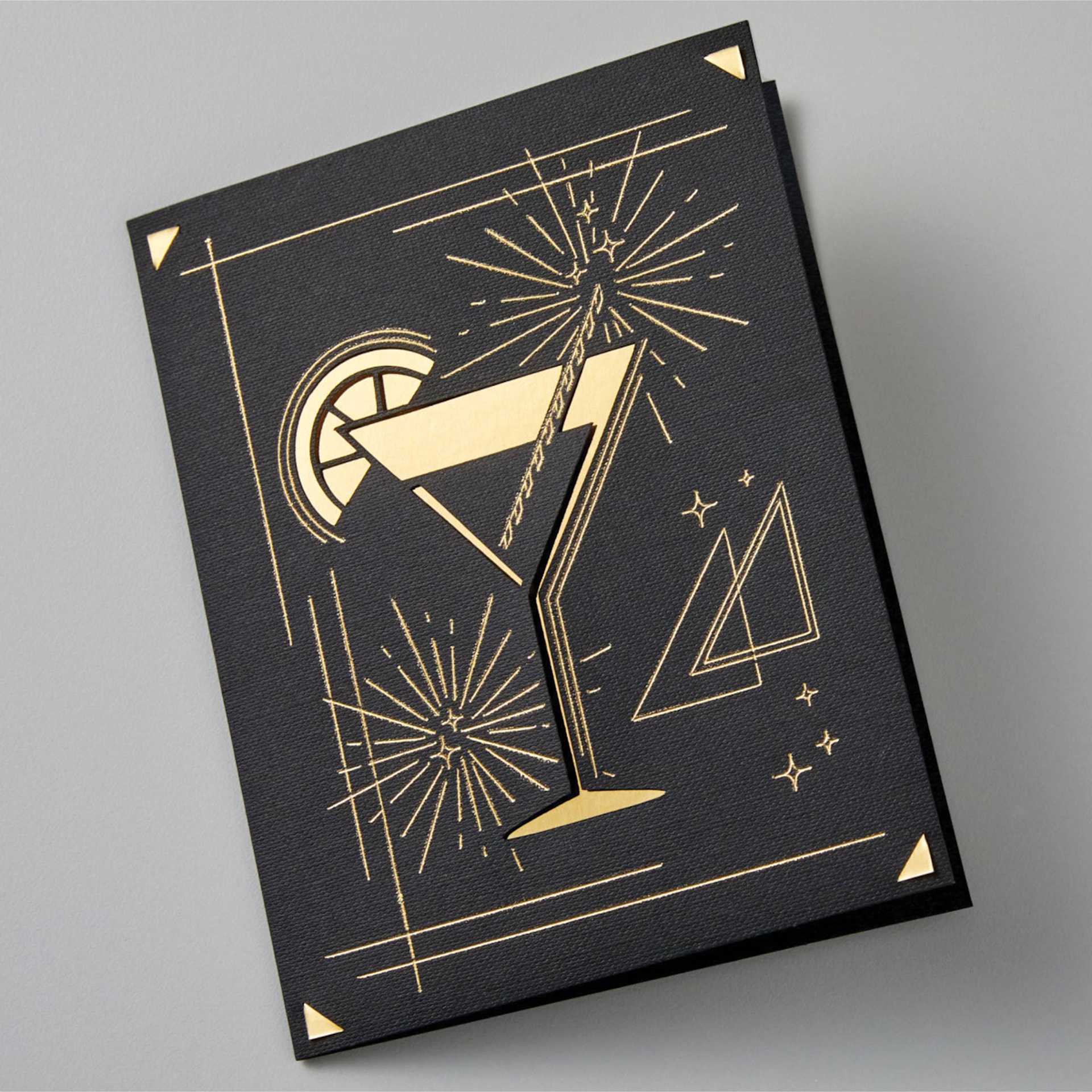 Cricut Joy Foil Transfer Cards, Inserts, and Envelopes - Royal Flush, A2, Pkg of 8 (black card with a gold drink)