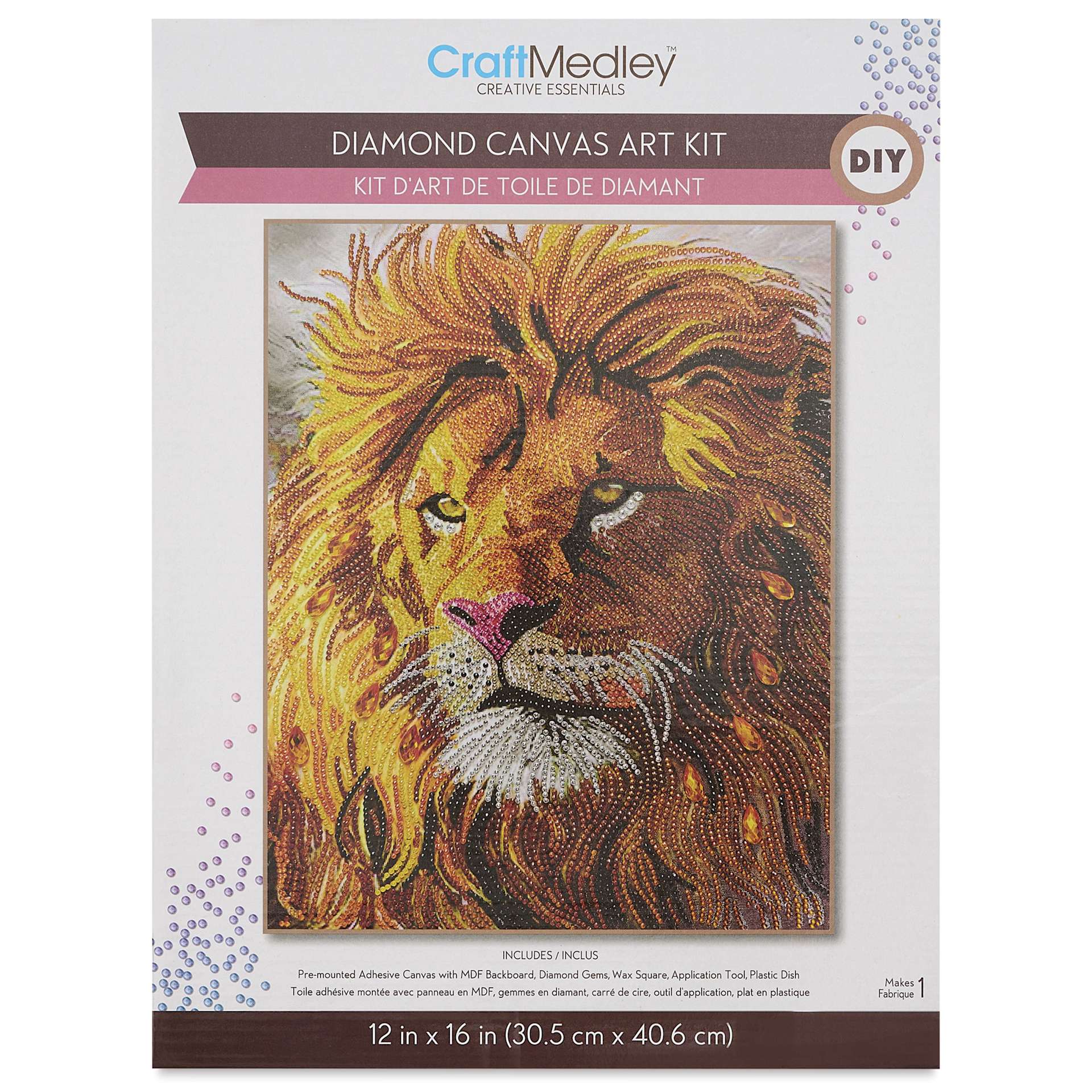 Craft Medley Diamond Painting Canvas Art Kit - Lion - front of packaging