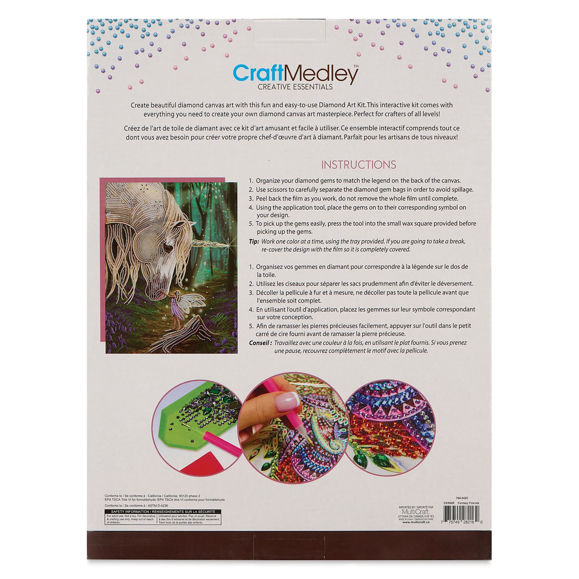 Craft Medley Diamond Painting Canvas Art Kit - Fantasy Friends back of packaging
