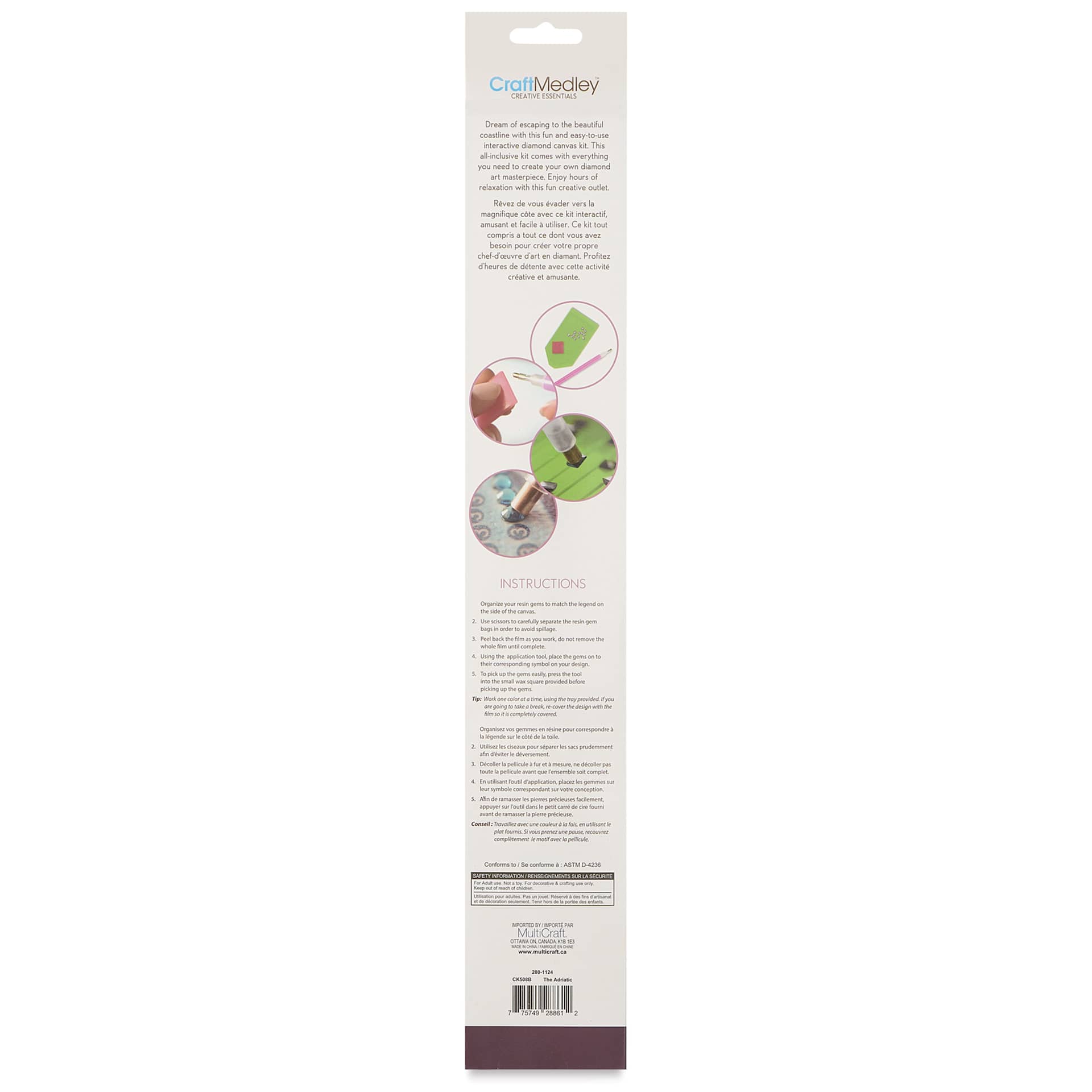 Craft Medley Diamond Painting Canvas Art Kit - The Adriatic - back of packaging