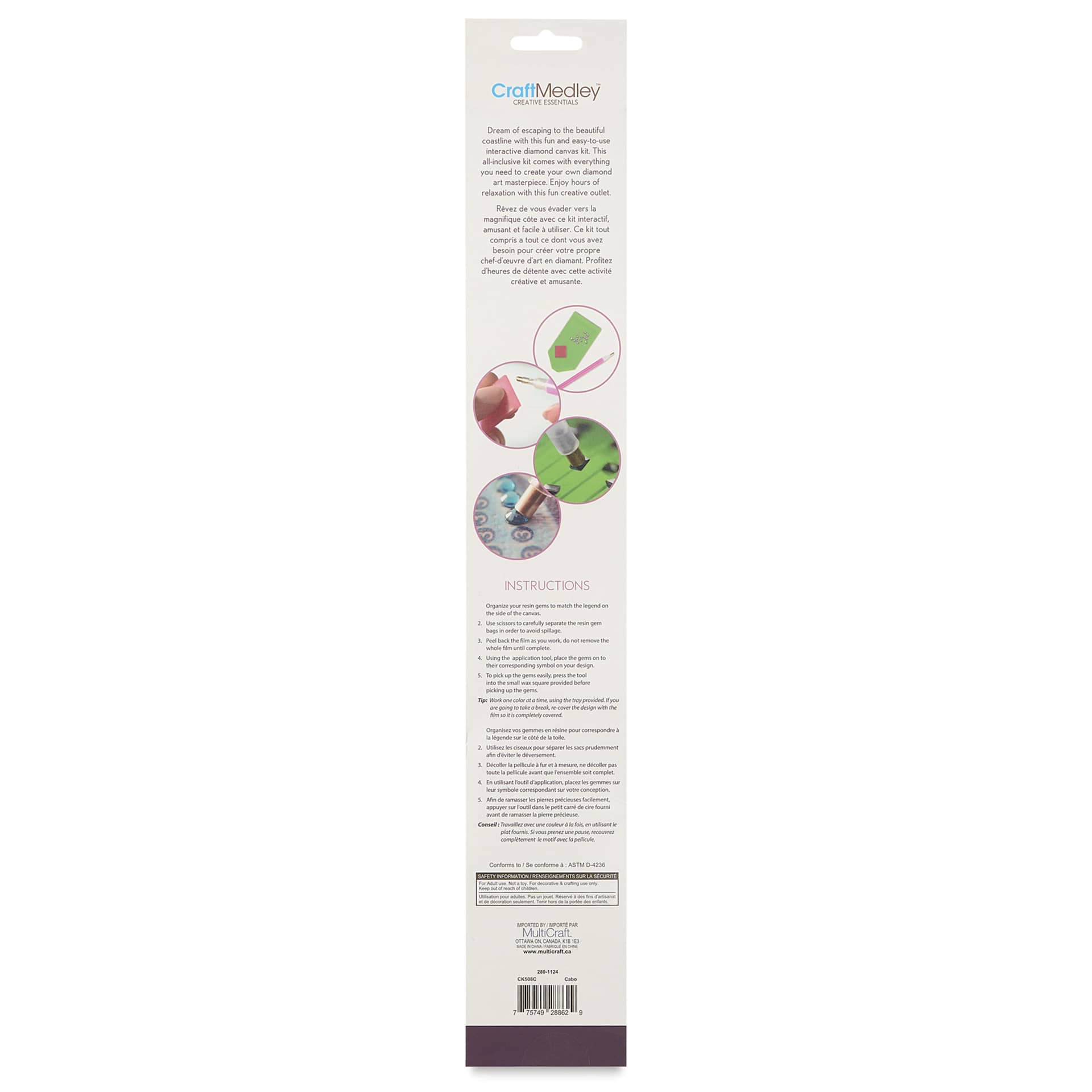 Craft Medley Diamond Painting Canvas Art Kit - Cabo - back of packaging