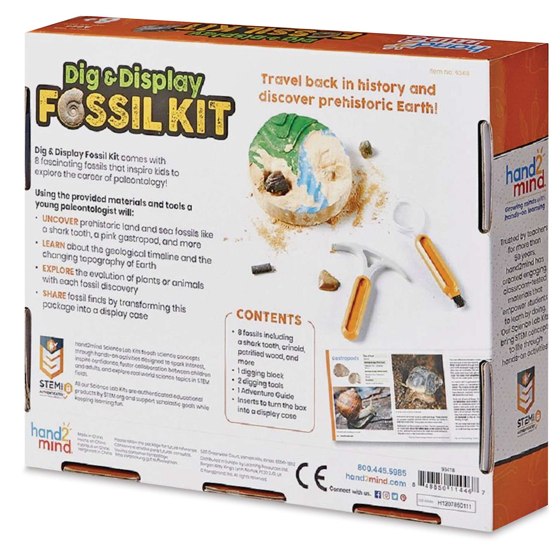 Hand2Mind Dig & Display Fossil Kit (back of packaging)