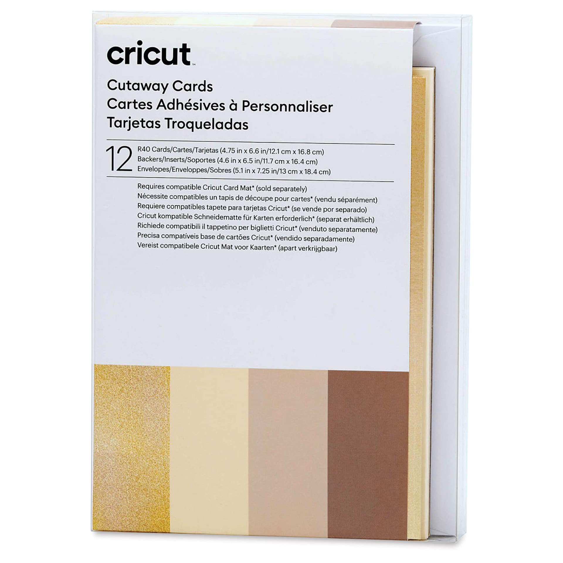 Cricut Cutaway Cards, Inserts, and Envelopes - Neutrals, Pkg of 12, front of the packaging. 