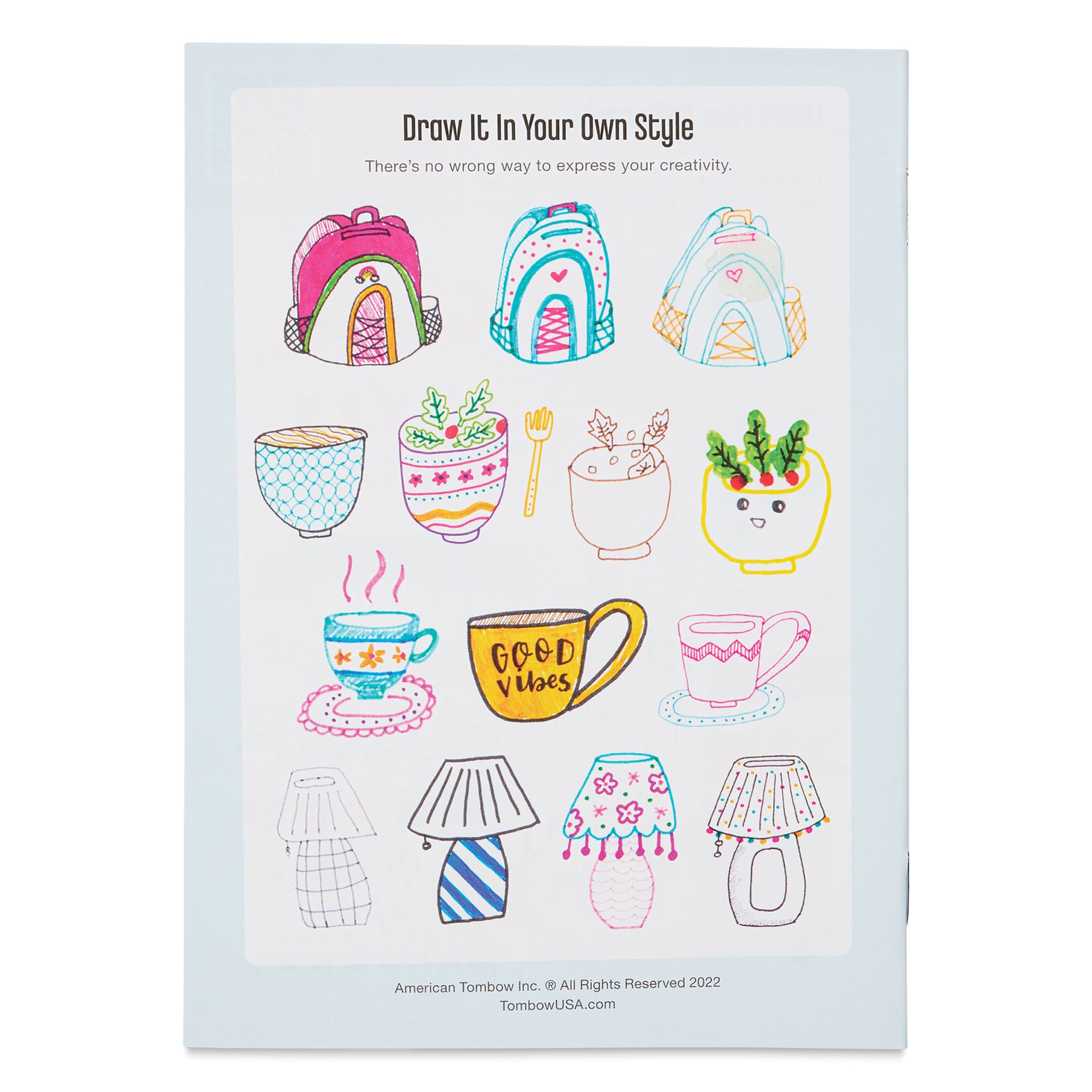 Tombow Learn to Doodle Kit, back cover of the instructional book