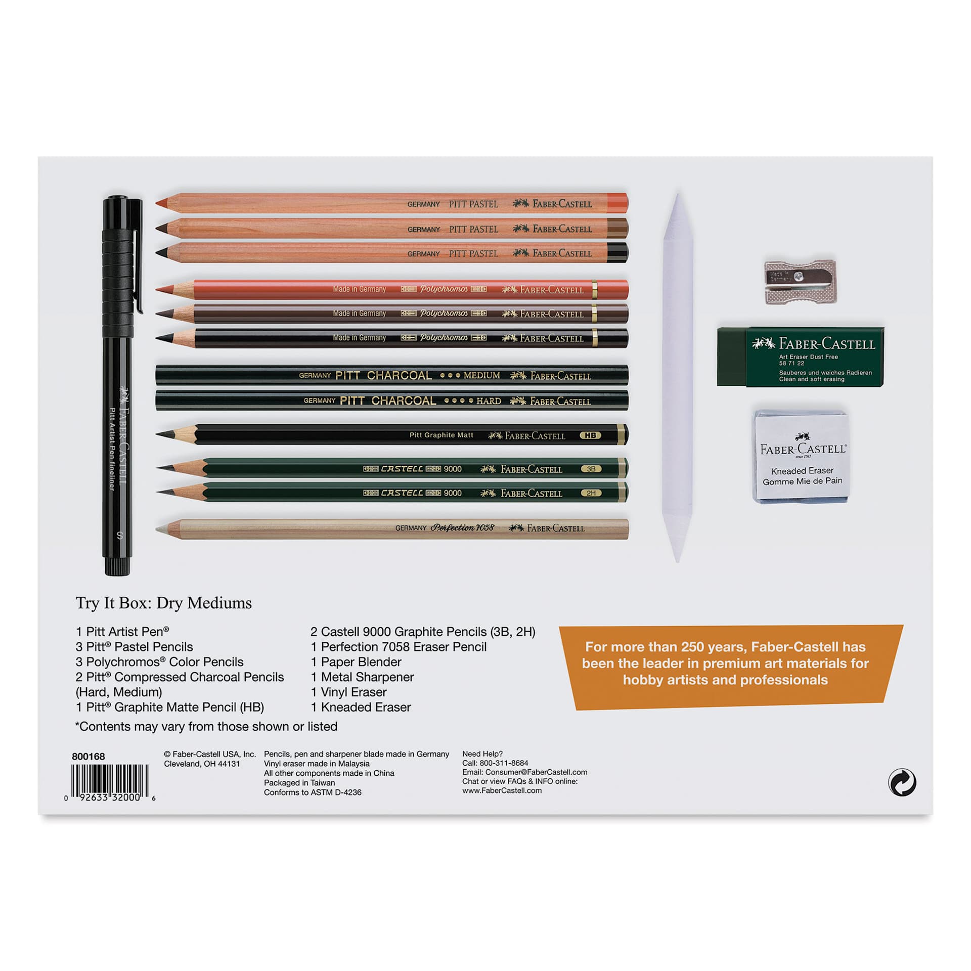 Faber-Castell Graphic Art Try It Box - Dry Mediums Set, back of the packaging