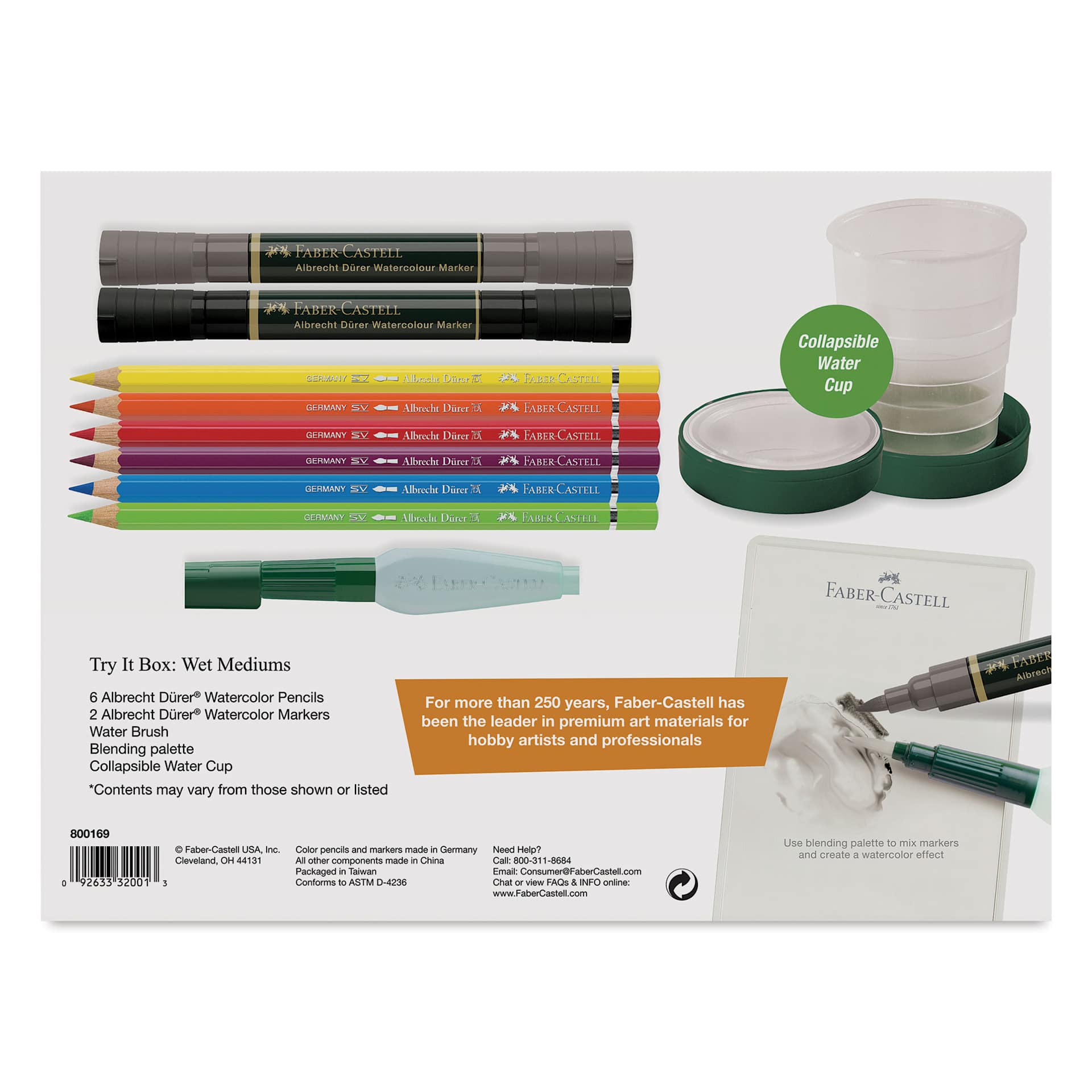 Faber-Castell Graphic Art Try It Box - Wet Mediums Set, back of the packaging