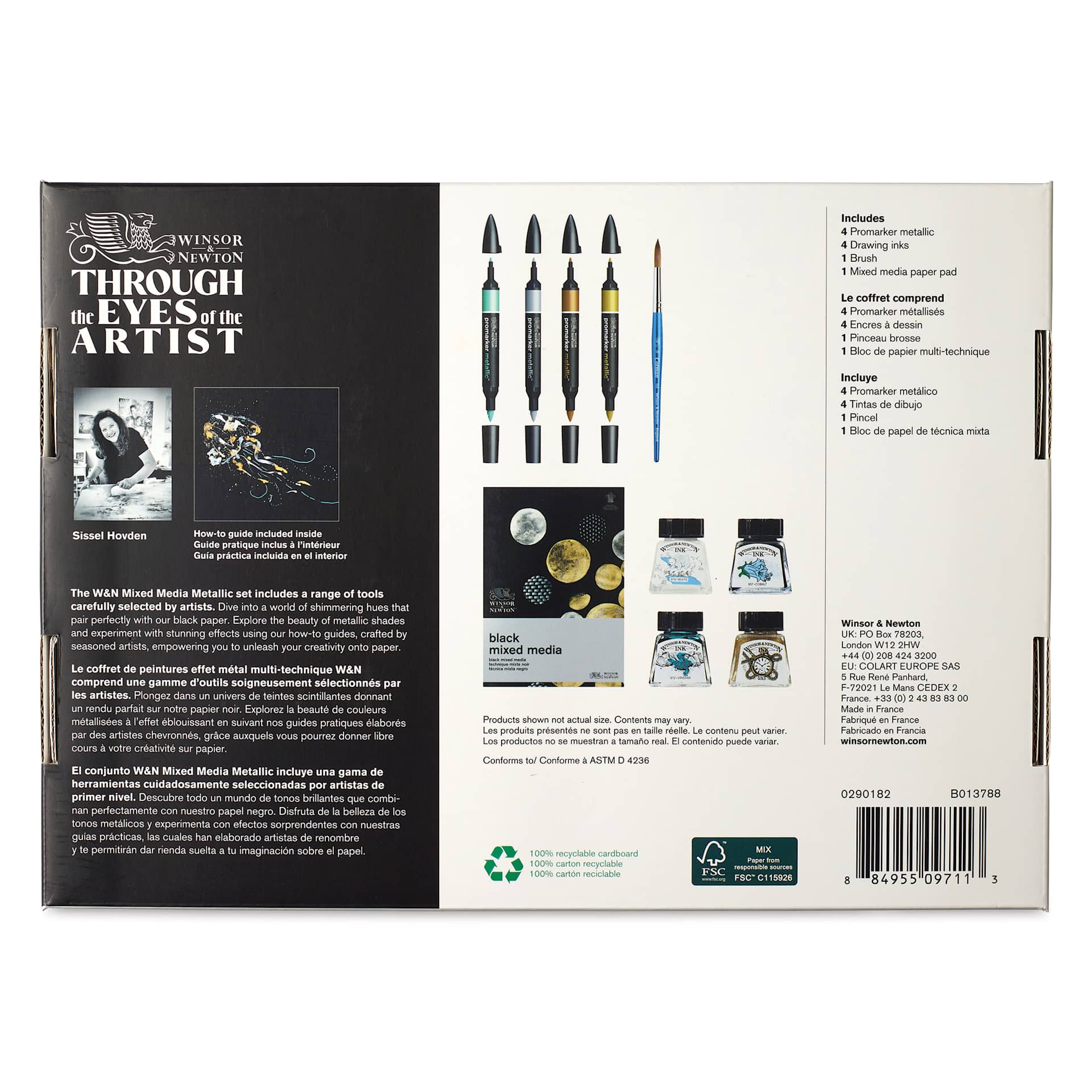 Winsor & Newton Metallic Mixed Media Set back of package