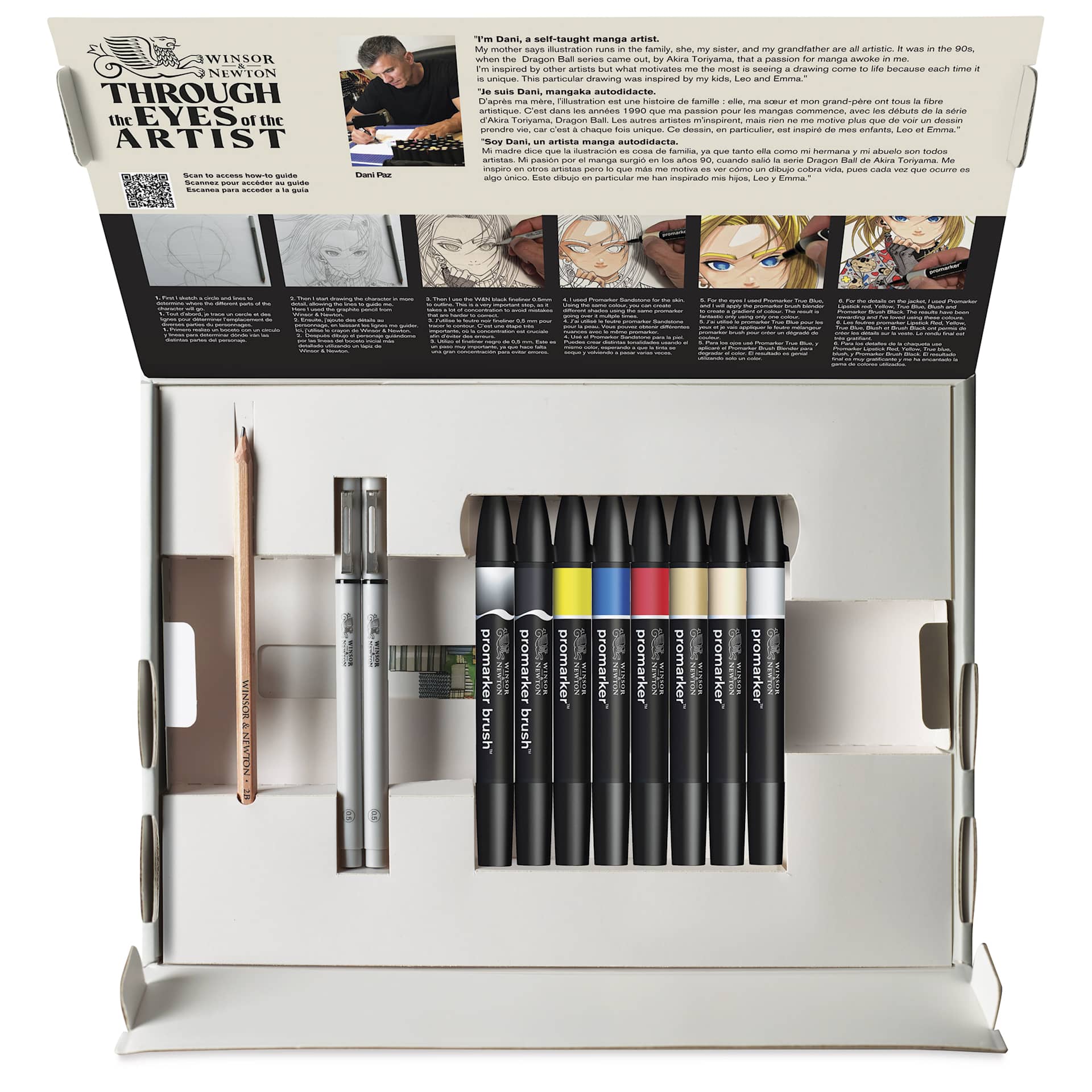 Winsor & Newton Mixed Media Manga Set, contents inside of box
