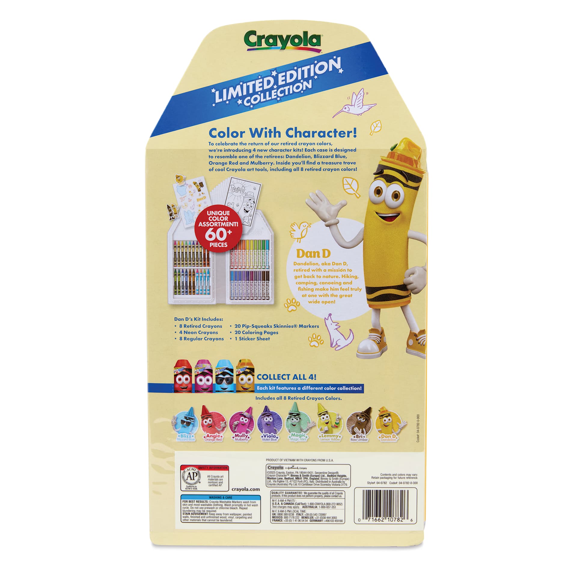 Crayola Limited Edition 60-Piece Art Set - Yellow Art Case, Assorted back of case