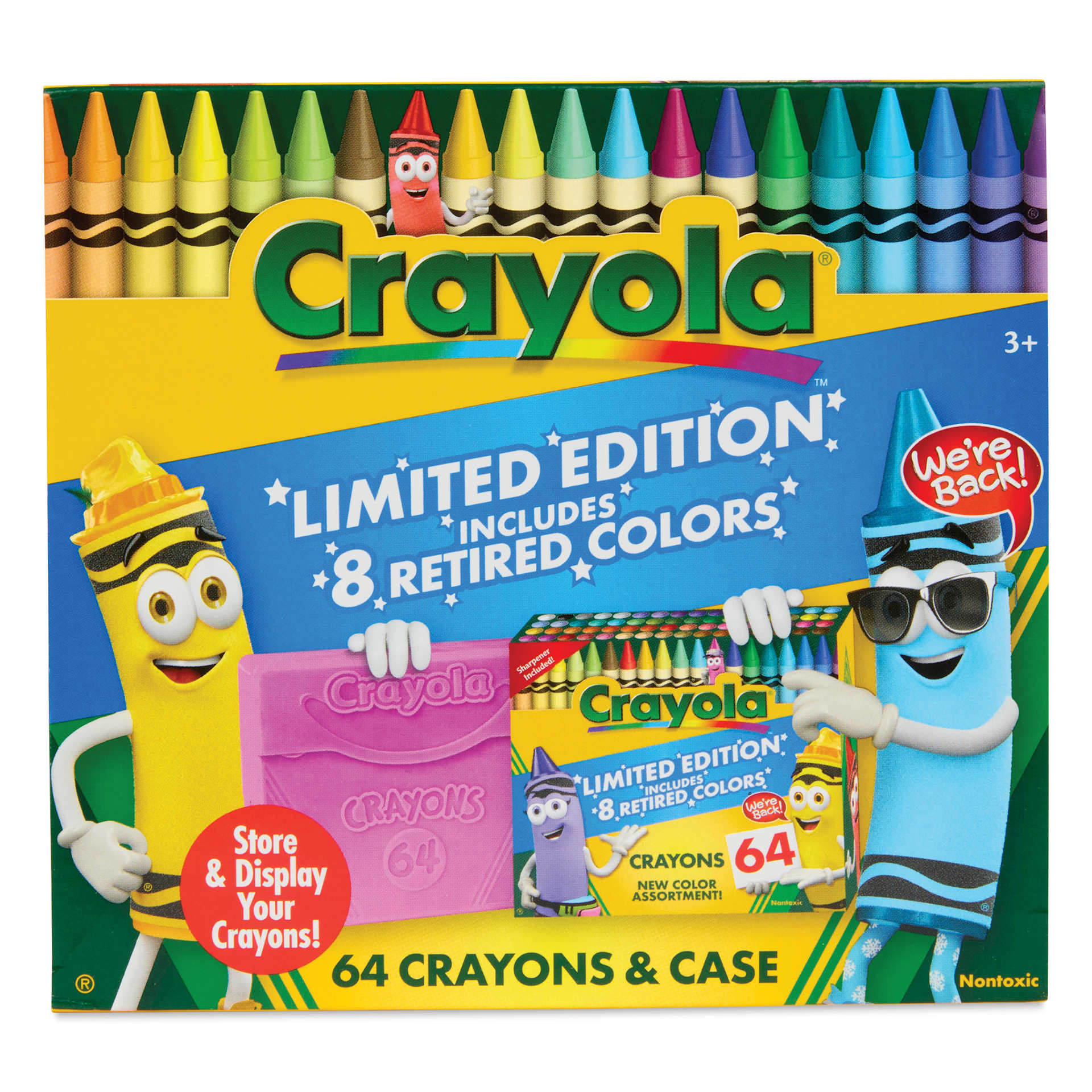 Crayola Limited Edition Crayons - Set of 64 with 8 Retired Colors and Case, front of packaging
