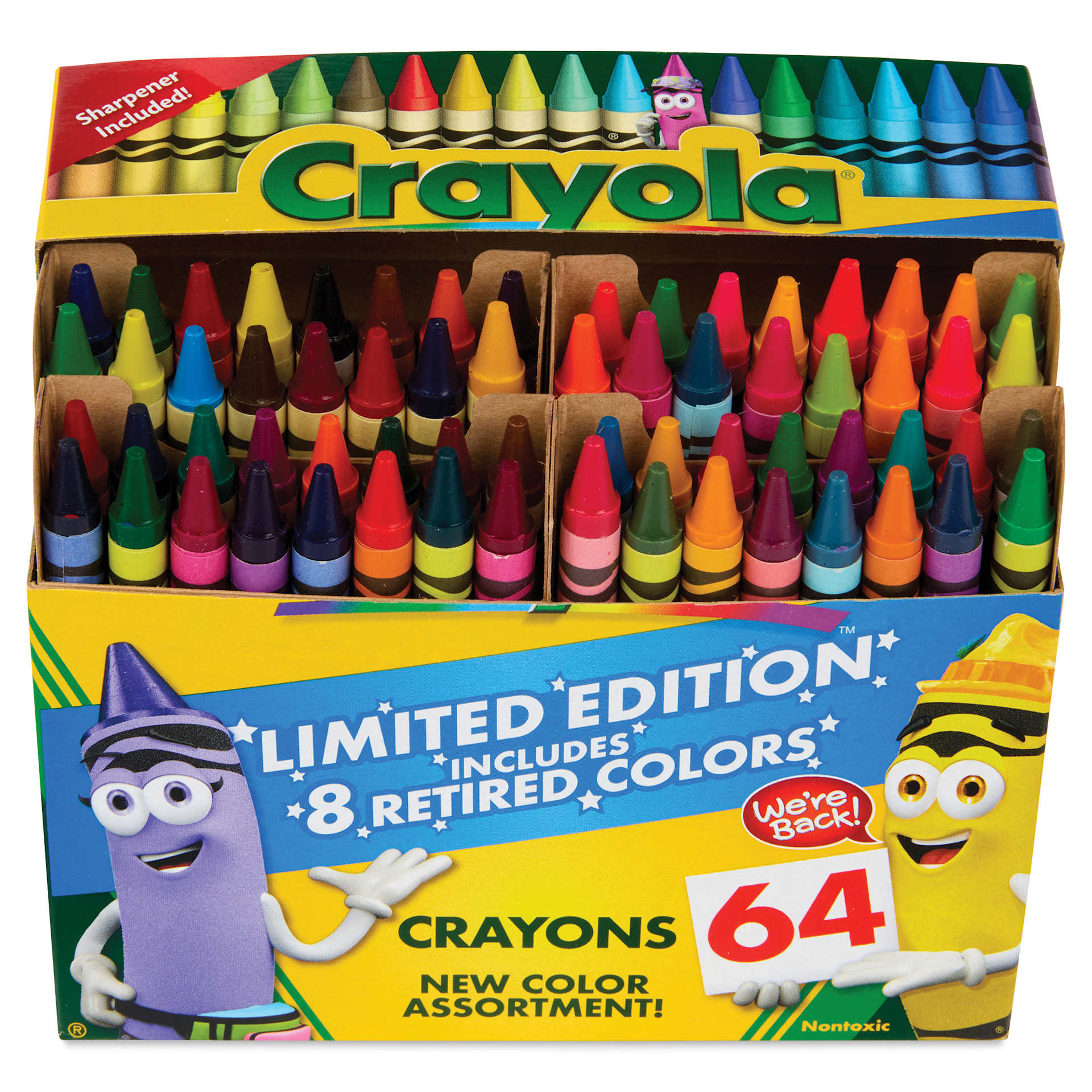 Crayola Limited Edition Crayons - Set of 64 with 8 Retired Colors, lid opened
