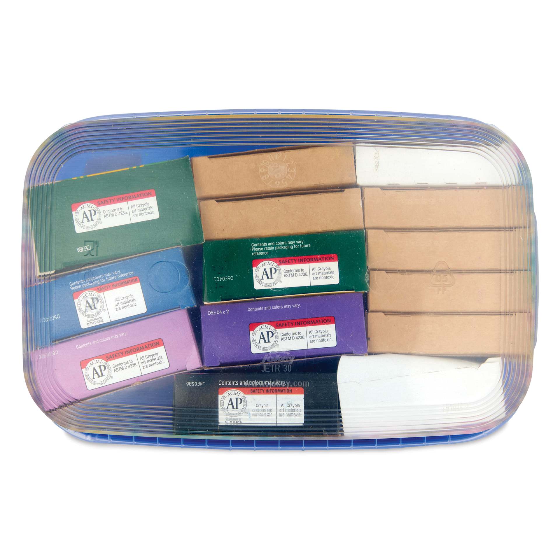 Crayola Limited Edition Crayons - Set of 288 with 8 Retired Colors and Tub, view of clear tub from below