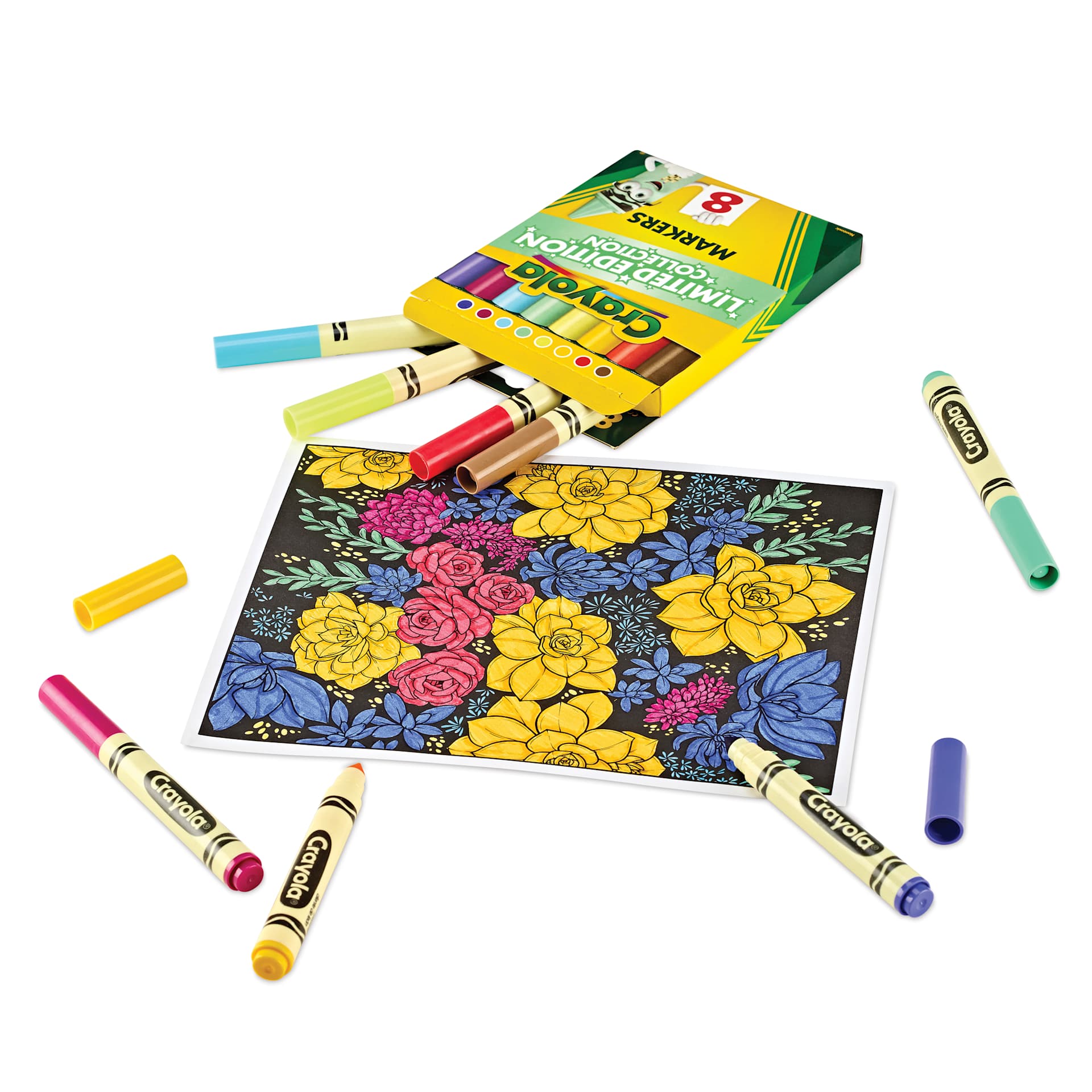 Crayola Broad Line Markers - Limited Edition, Set of 8, Retired Colors and floral coloring page