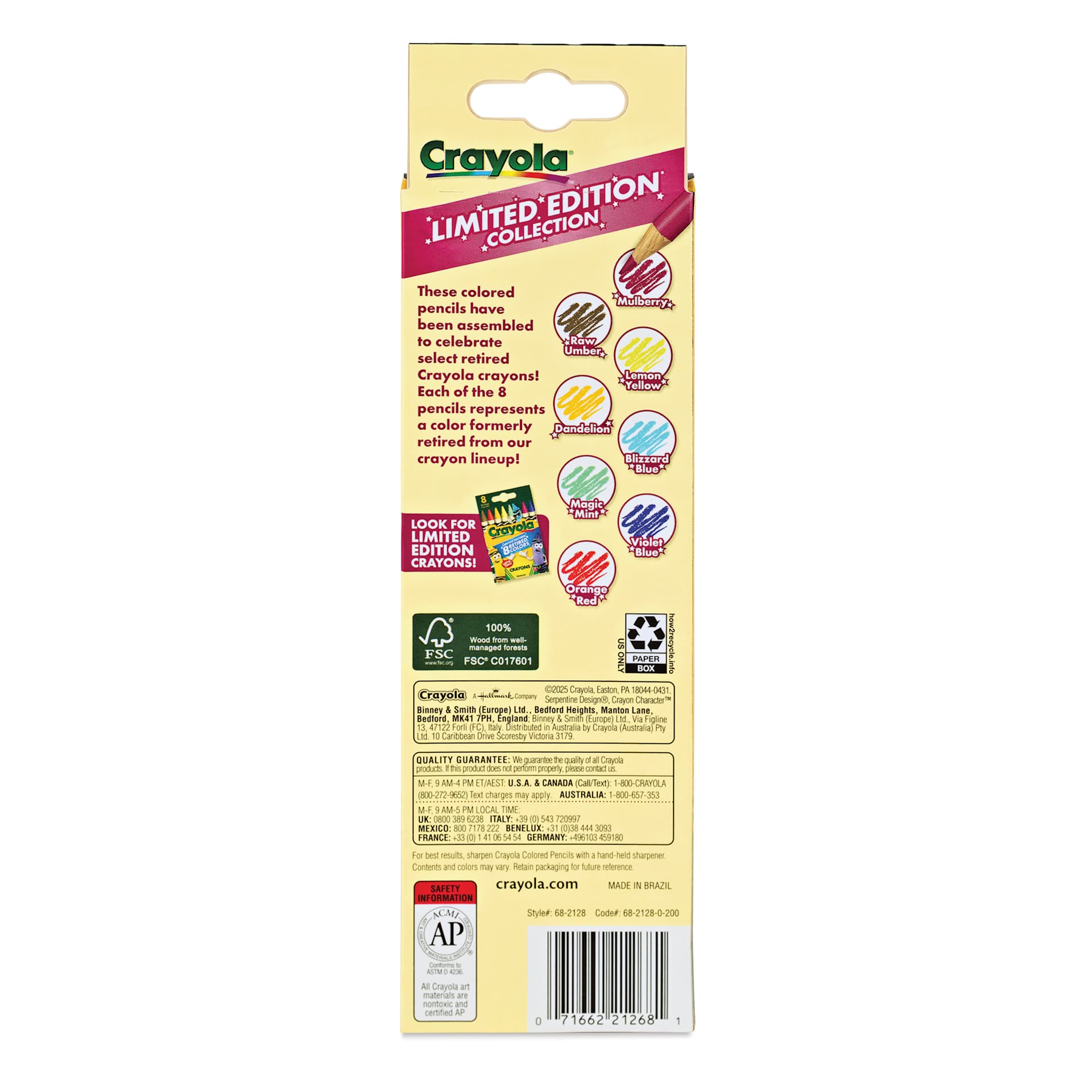 Crayola Colored Pencils - Limited Edition, Set of 8, Retired Colors, back of packaging